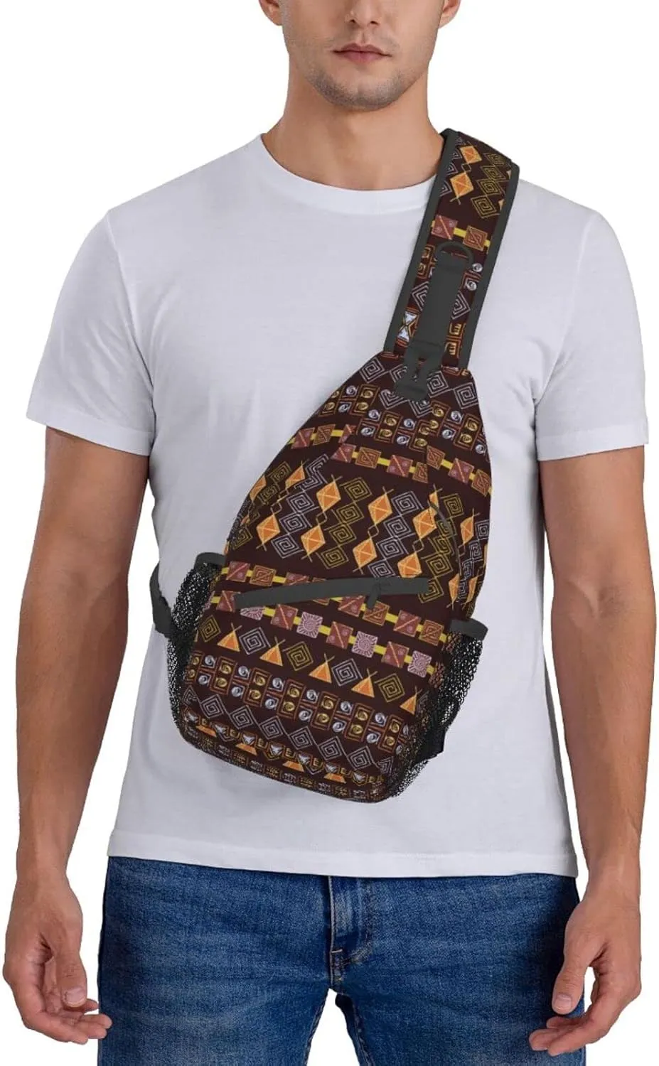 Cute African Print Sling Bag Sling Backpack Crossbody Chest Bag African Art Daypack for Hiking Travel