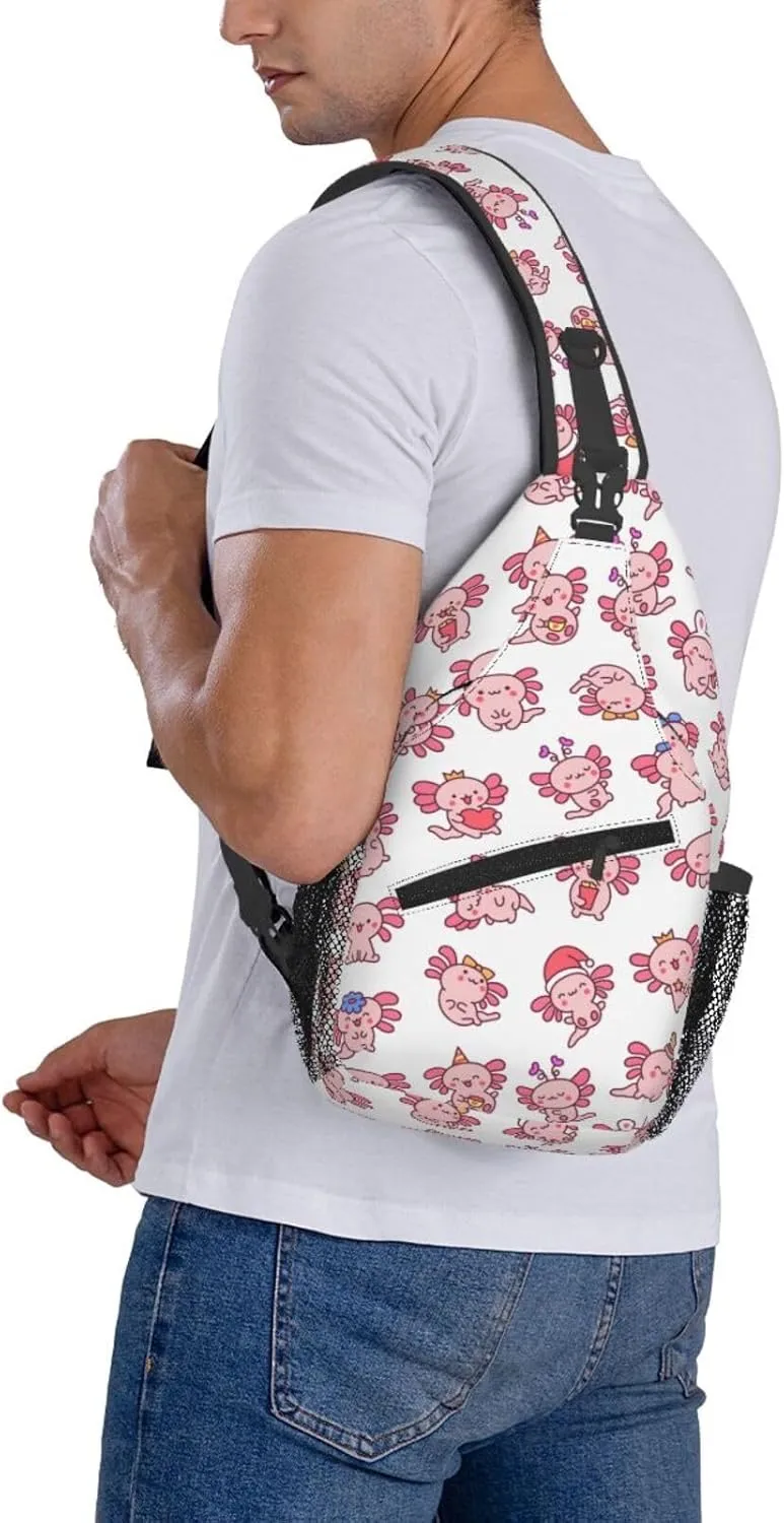 Cute Axolotl Crossbody Sling Backpack Sling Bag Adjustable Chest Shoulder Daypack For Women Men