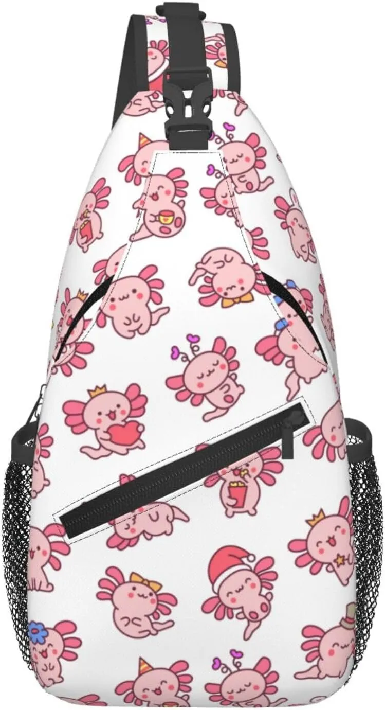Cute Axolotl Crossbody Sling Backpack Sling Bag Adjustable Chest Shoulder Daypack For Women Men