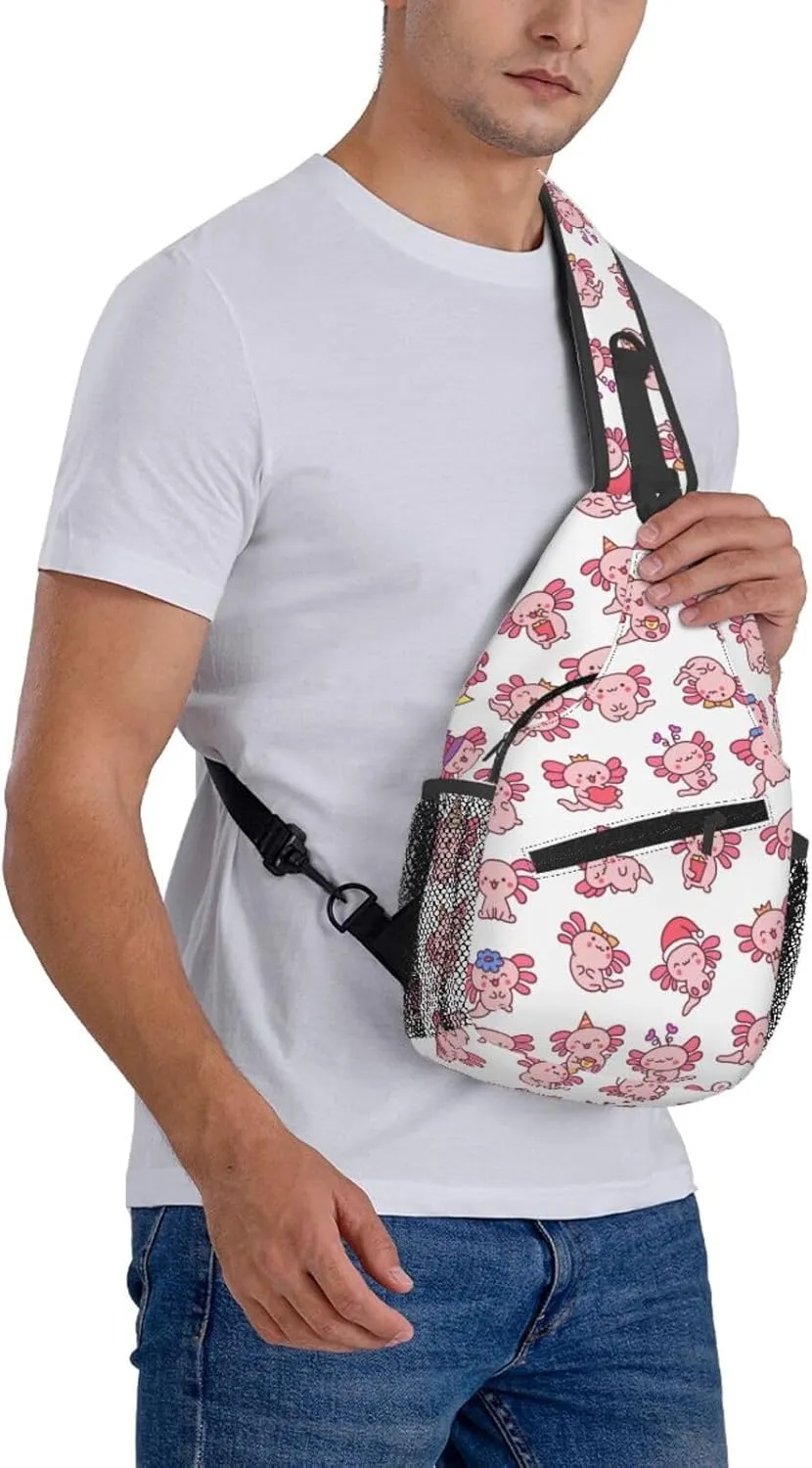 Cute Axolotl Crossbody Sling Backpack Sling Bag Adjustable Chest Shoulder Daypack For Women Men