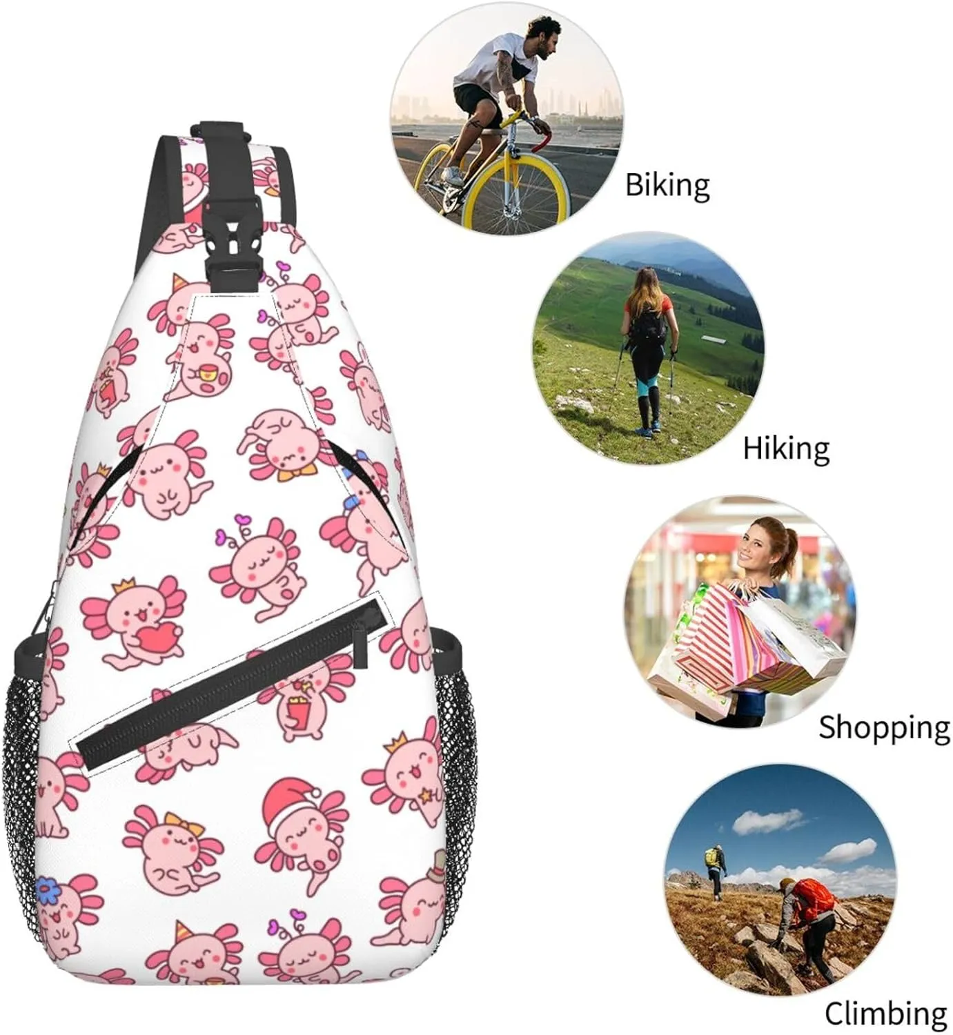 Cute Axolotl Crossbody Sling Backpack Sling Bag Adjustable Chest Shoulder Daypack For Women Men