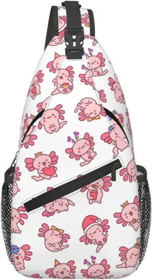 Cute Axolotl Crossbody Sling Backpack Sling Bag Adjustable Chest Shoulder Daypack For Women Men