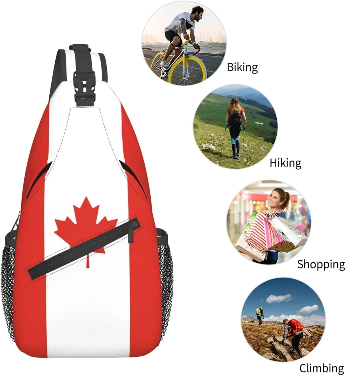 Cute Canada Flag Sling Backpack Multipurpose Crossbody Sling Bag Travel Hiking Crossbody Shoulder Bag Backpack