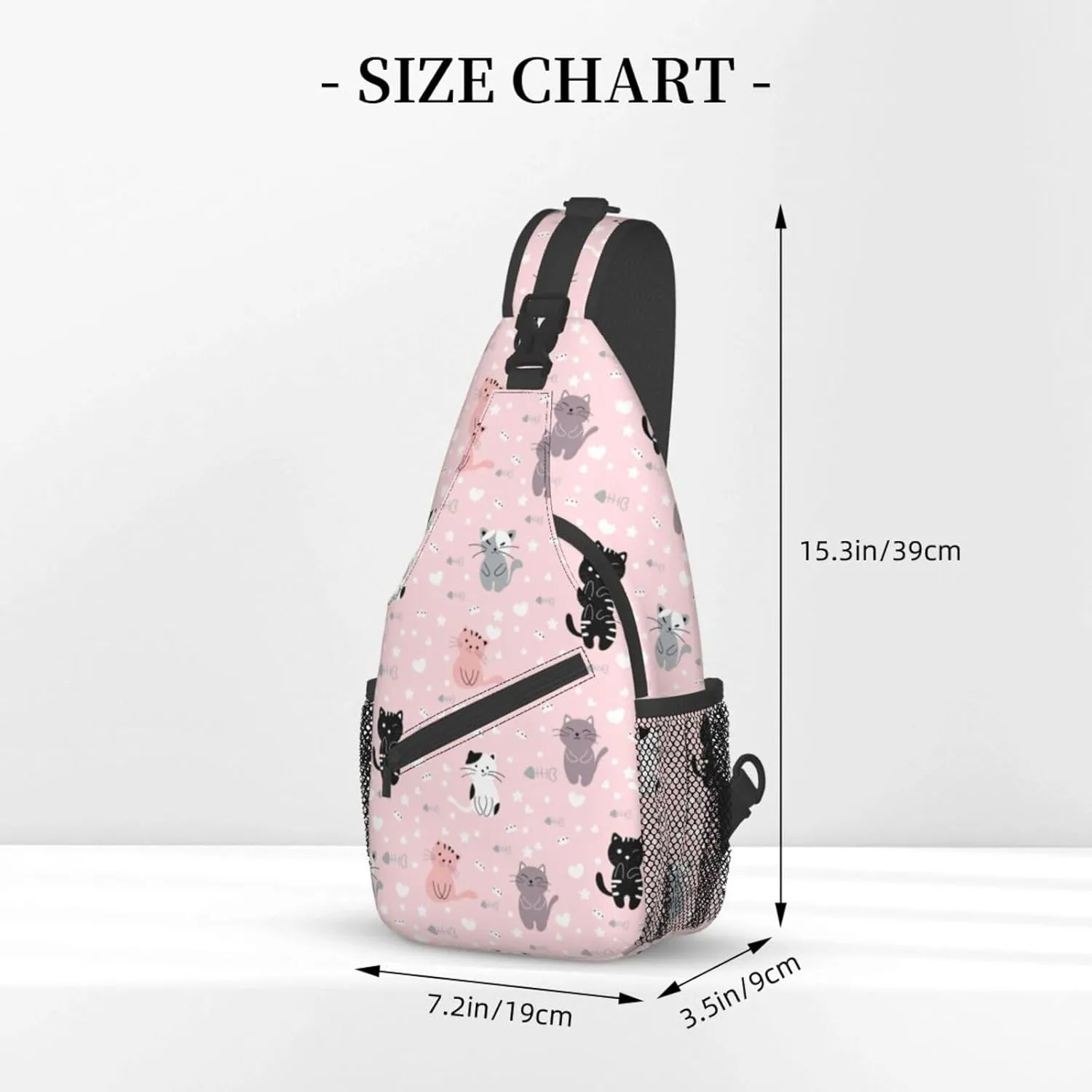 Cute Cat Cartoon Pink Sling Bag for Women Men's Crossbody Backpack Casual Hiking Daypack Shoulder Chest Bag with Adjustable Strap