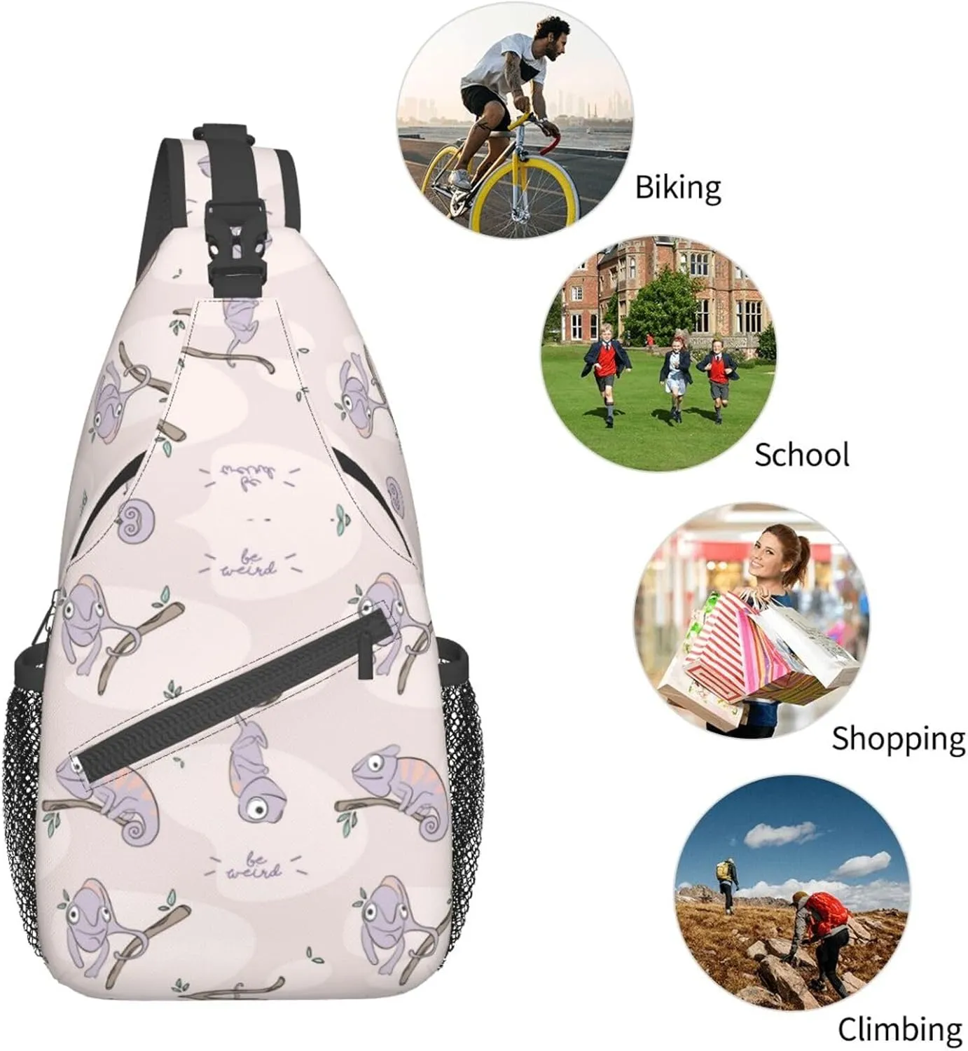 Cute Chameleon Crossbody Bag Lizard Shoulder Bag Backpack Cute Sling Bag Chest Casual Daypack for Outdoor