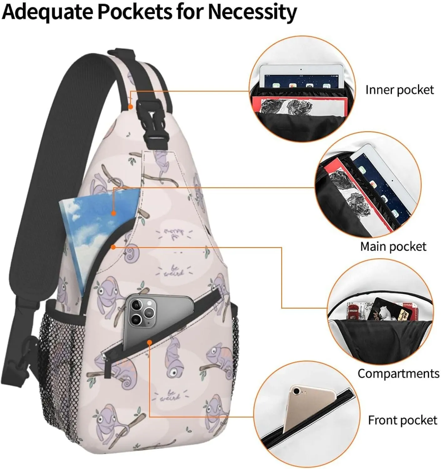 Cute Chameleon Crossbody Bag Lizard Shoulder Bag Backpack Cute Sling Bag Chest Casual Daypack for Outdoor