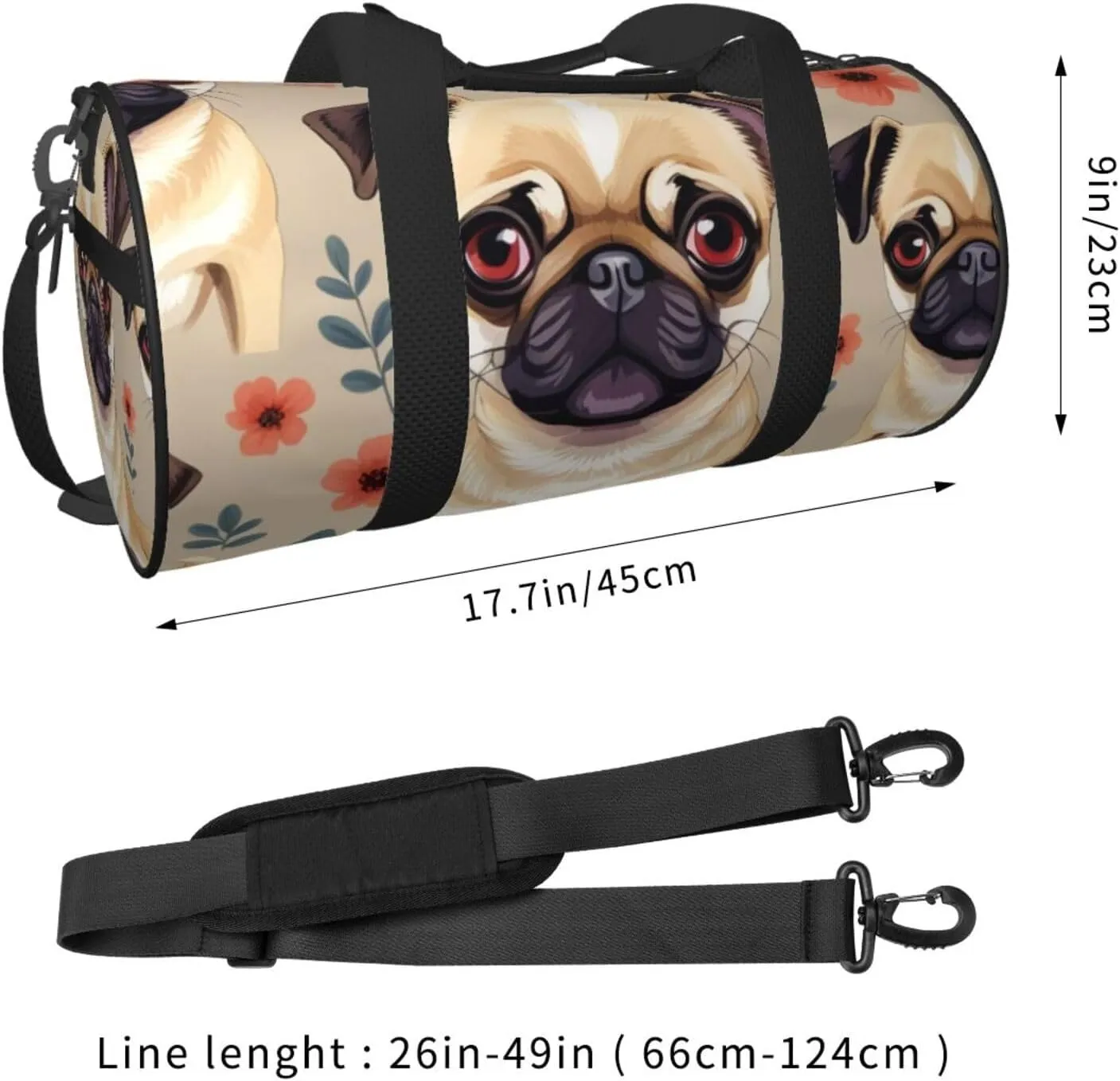 Cute Chihuahua Pug Pattern Printed Travel Bag,Round Personal Item Storage bag,Foldie Duffel Bag for Traveling Vacation,Fitness,Sports