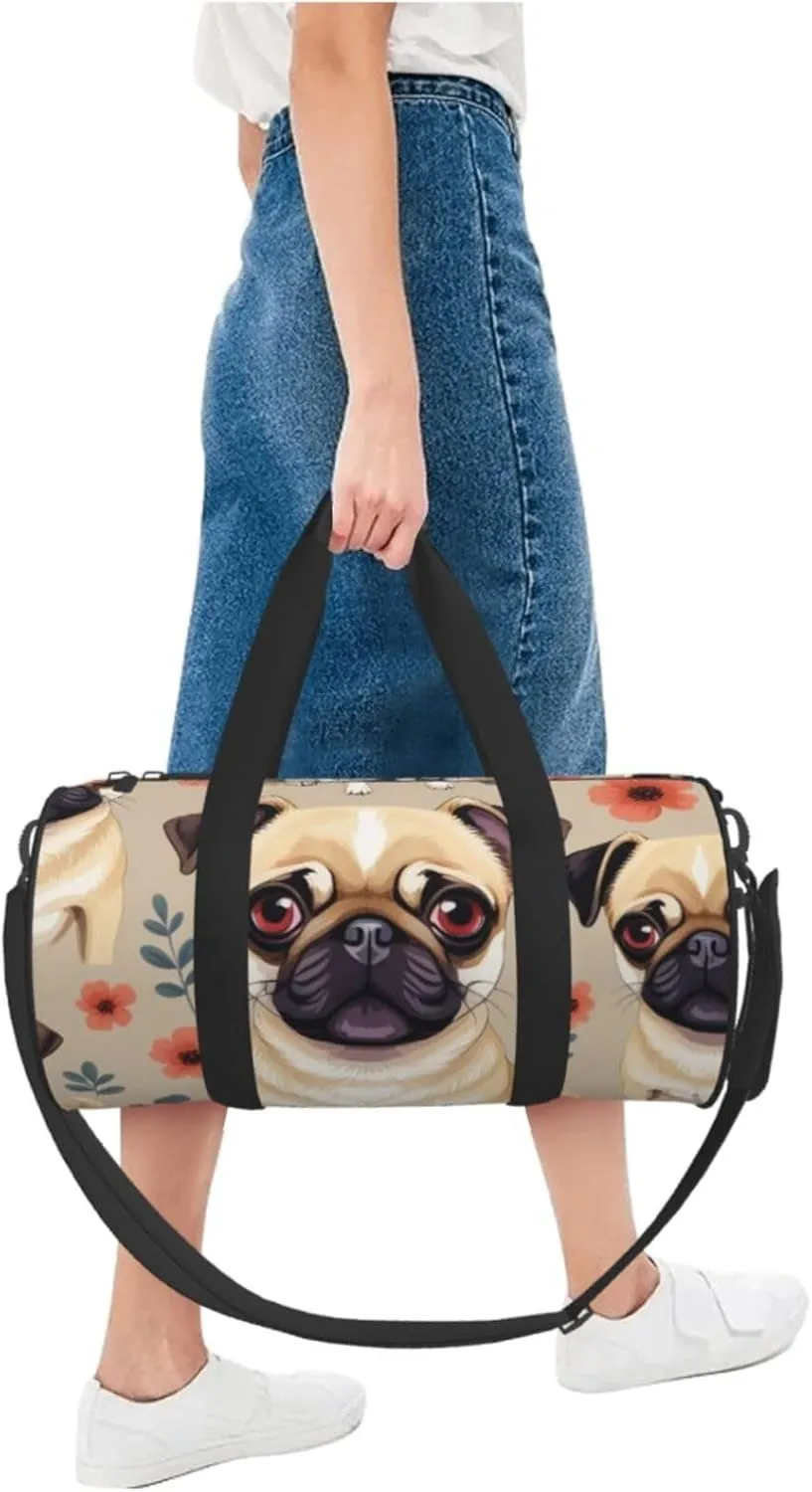 Cute Chihuahua Pug Pattern Printed Travel Bag,Round Personal Item Storage bag,Foldie Duffel Bag for Traveling Vacation,Fitness,Sports