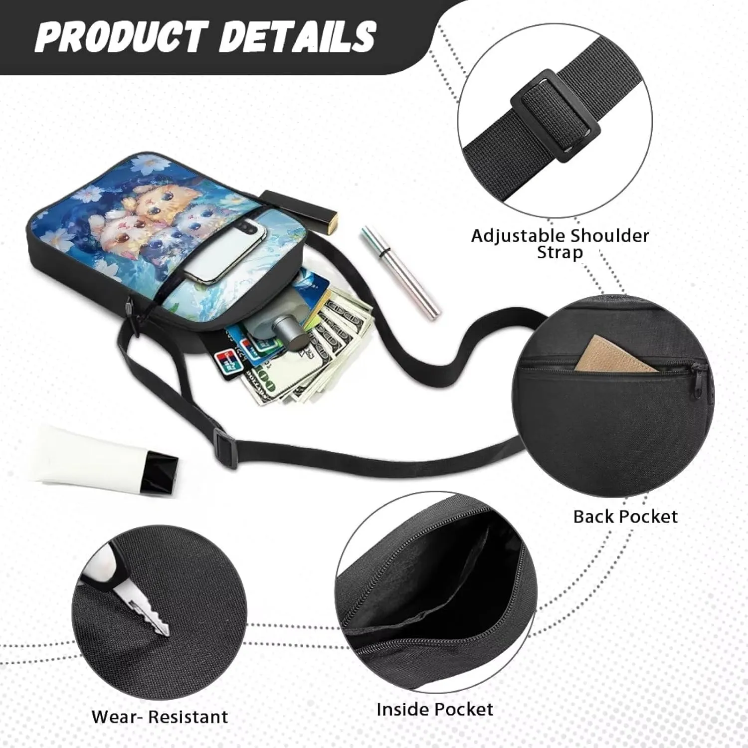 Cute Crossbody Messenger Bags Sling Purses for Women Trendy with Zipper