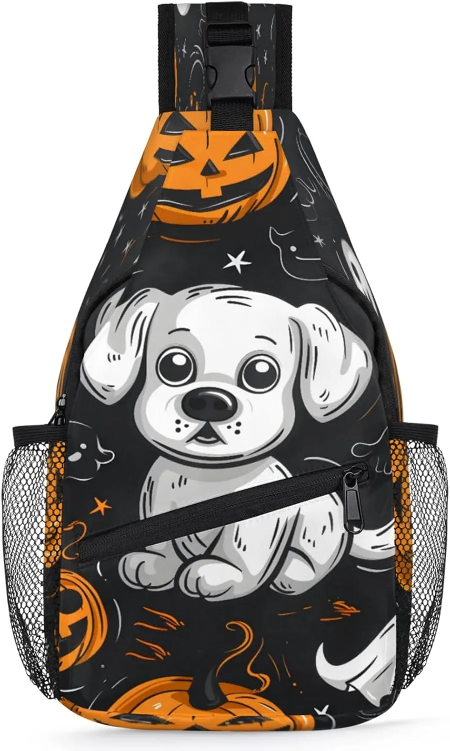 Cute Dog Watercolour Pumpkin Lamp Sling Bag for Women Men Crossbody Sling Backpack Anti Thief Travel Chest Backpack for Hiking Traveling Leisure