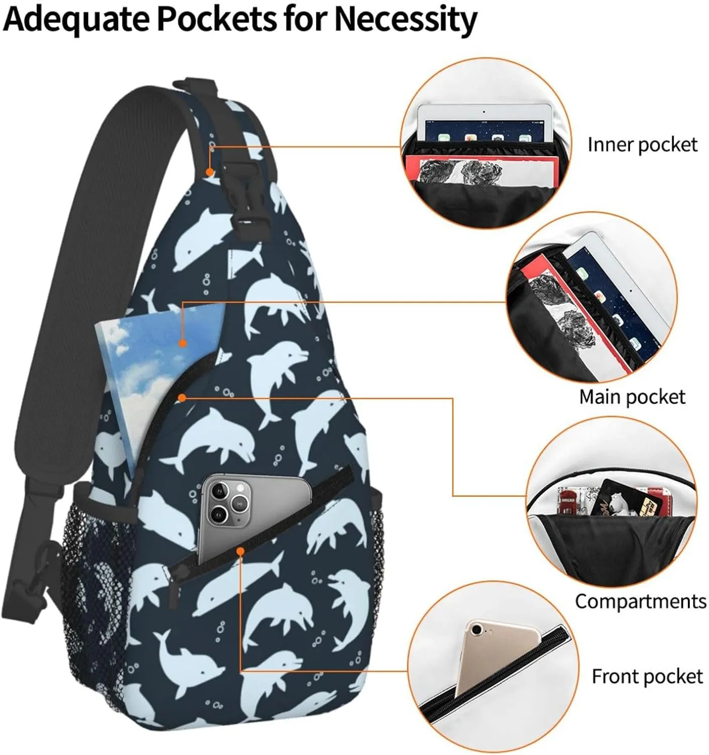 Cute Dolphin Crossbody Bag Cute Shoulder Bag Backpack Cute Dolphin Sling Bag Chest Casual Daypack Bag