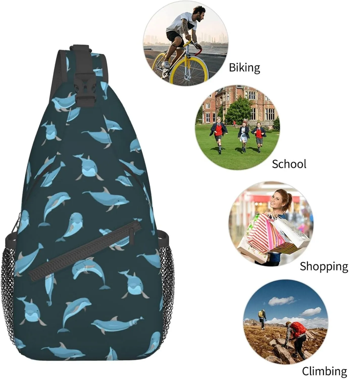 Cute Dolphin Crossbody Bag Dolphin Shoulder Bag Backpack Beach Sling Bag Chest Casual Daypack for Beach Outdoor