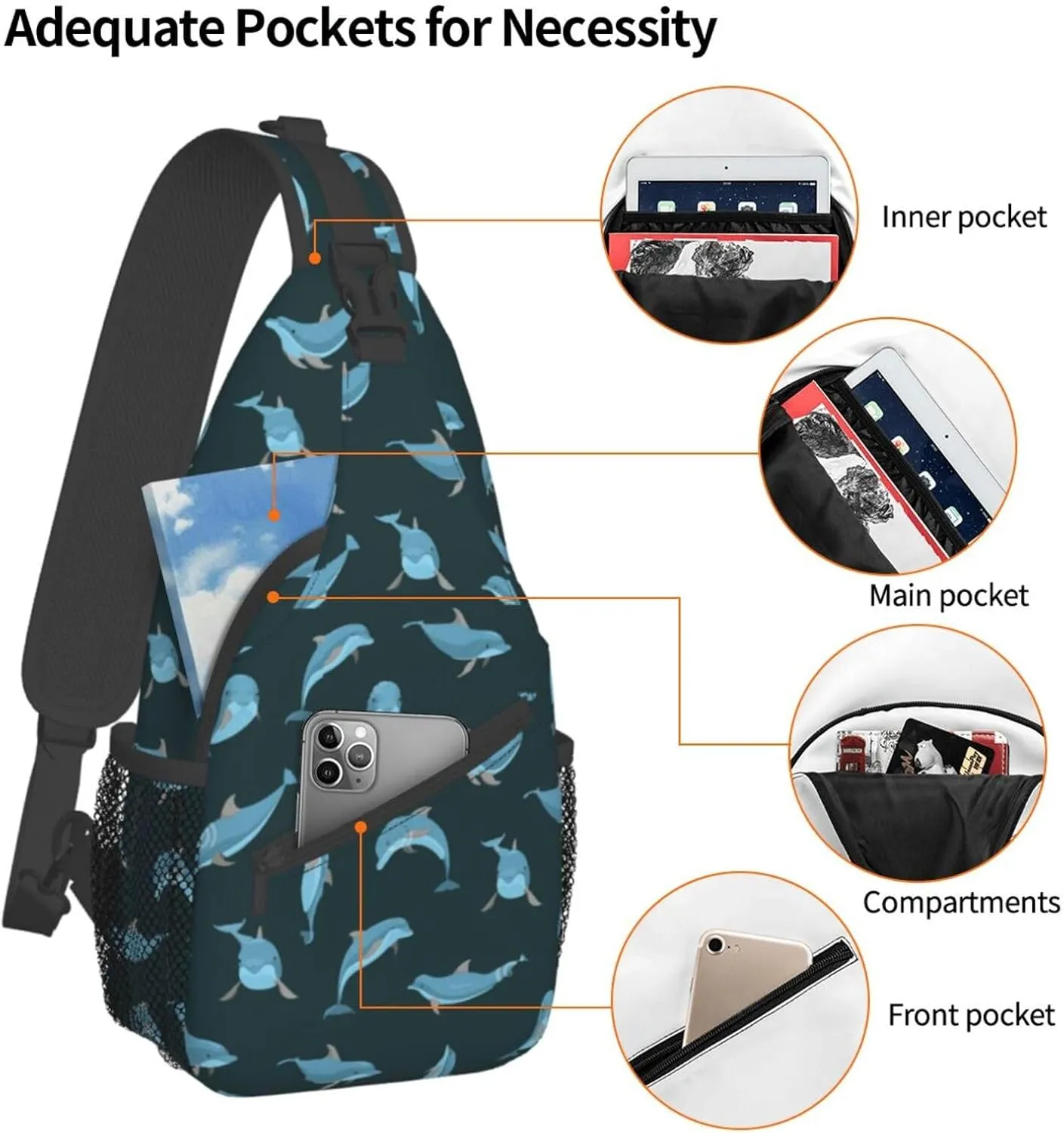 Cute Dolphin Crossbody Bag Dolphin Shoulder Bag Backpack Beach Sling Bag Chest Casual Daypack for Beach Outdoor