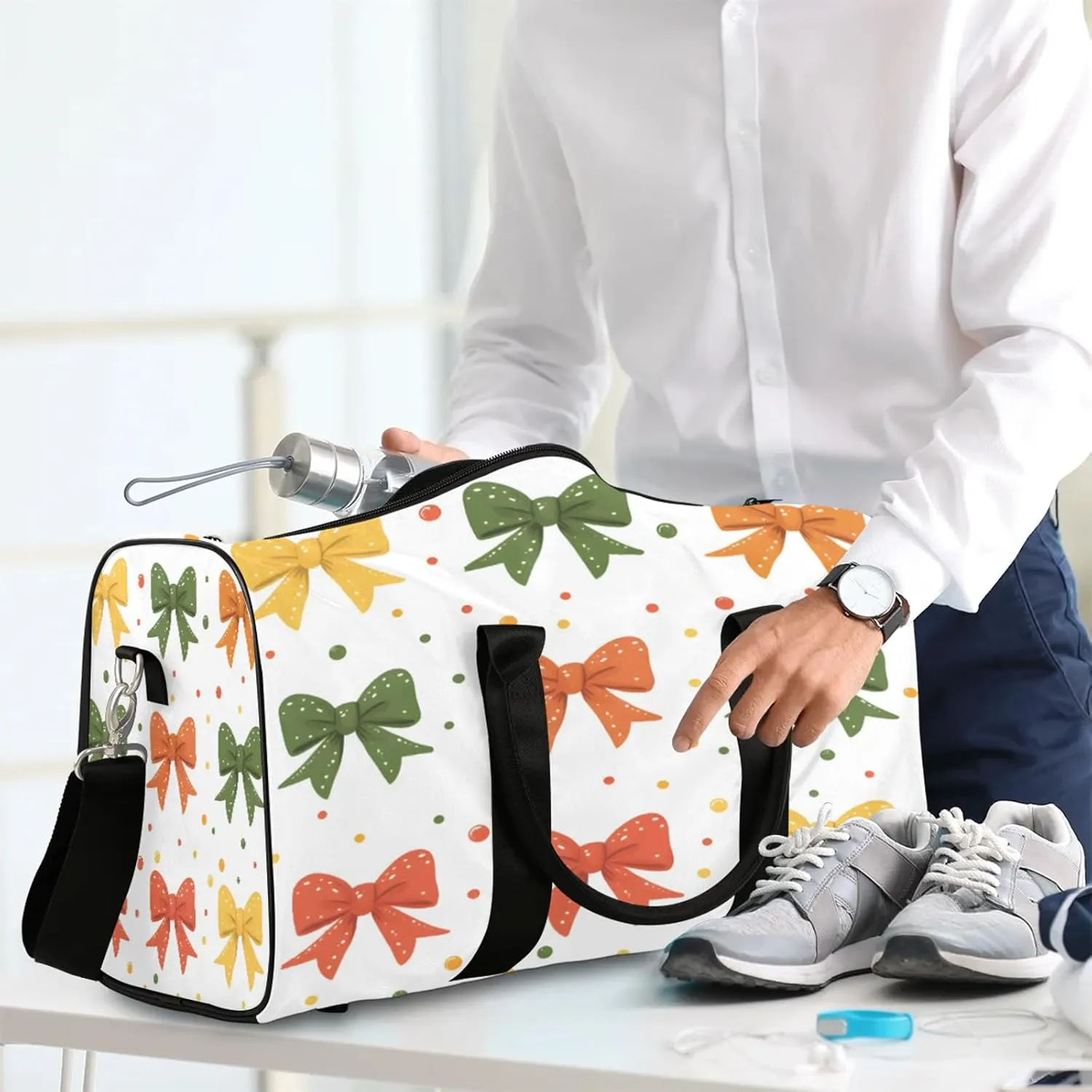 Cute Duffle Bag for Travel, Overnight Weekend Gym Carry On Luggage Bag, Colorful Bow Travel Duffel Bag for Men Women
