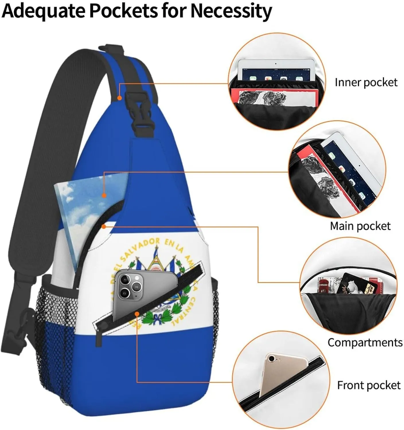 Cute El Salvador Flag Sling Backpack Multipurpose Crossbody Sling Bag Travel Hiking Crossbody Shoulder Bag Backpack