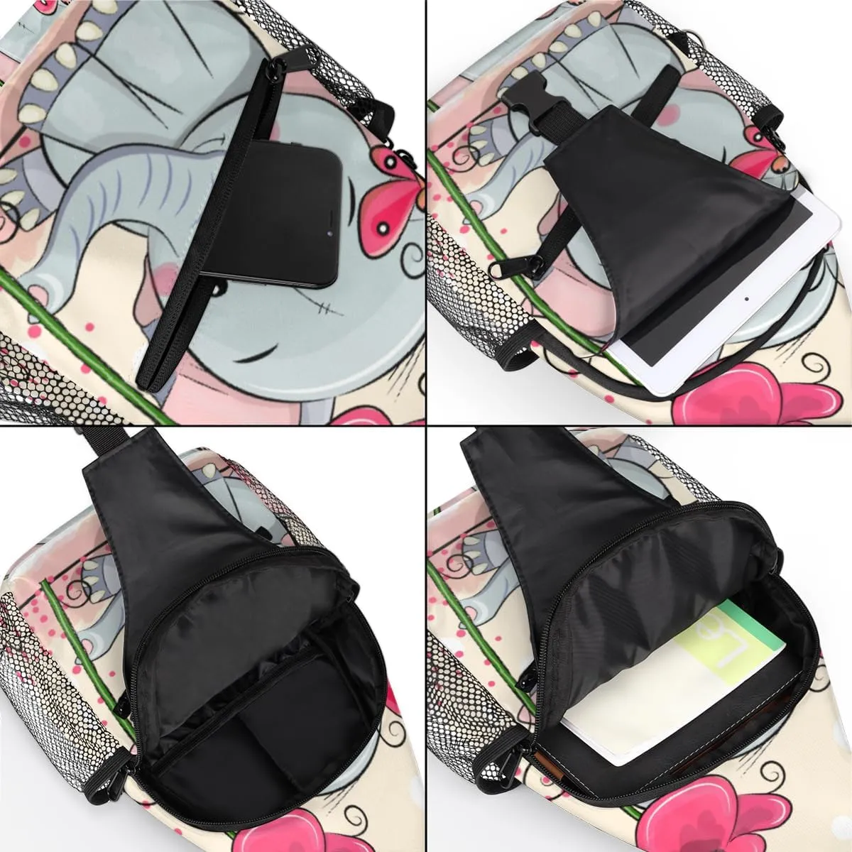 Cute Elephant Flower Sling Bag for Women Men Crossbody Sling Backpack Shoulder Bag Chest Bag Daypack for Travel Hiking Outdoor