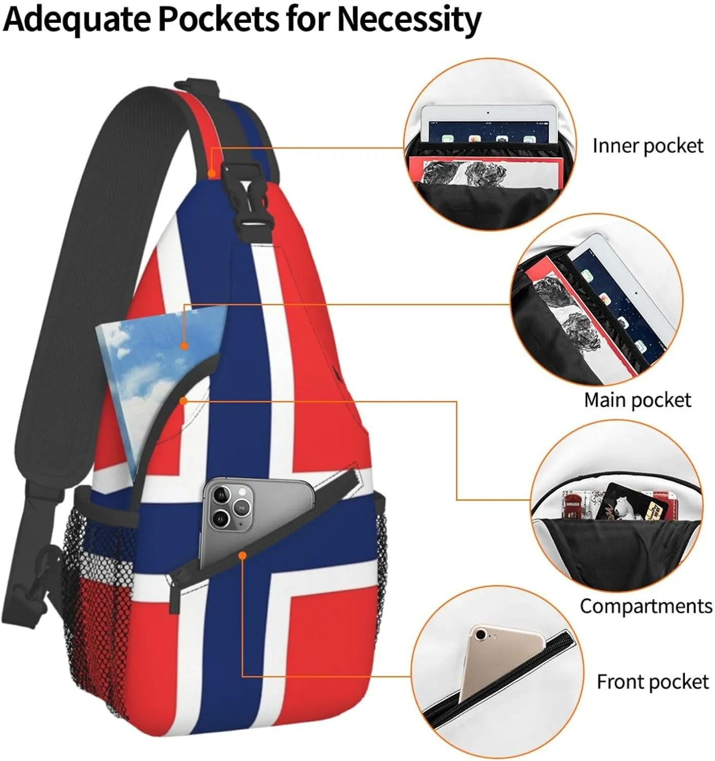 Cute Flag Sling Bag Crossbody Backpack Patriotic Flag Travel Hiking Daypack Shoulder Chest Bag for Women Men