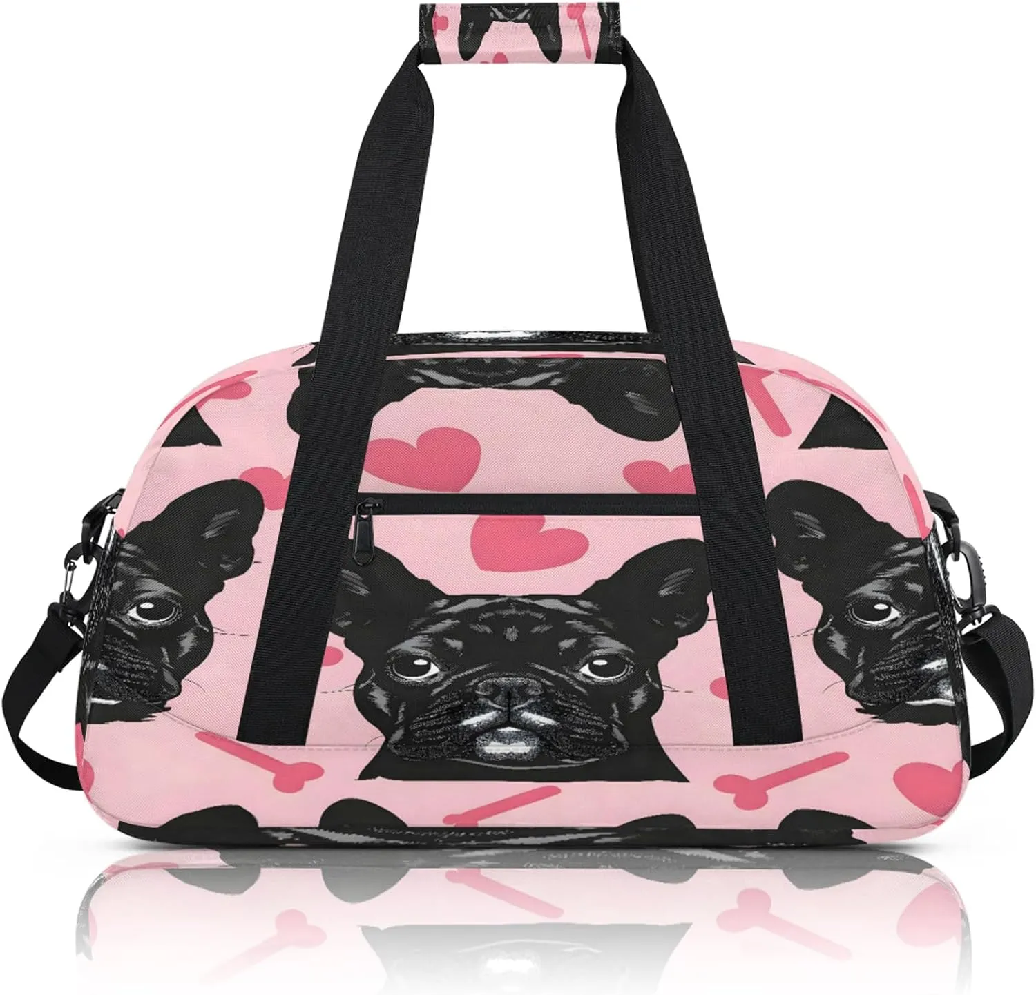 Cute French Dog Small Gym Bag 18 inch Carry On Duffel Bag for Weekender Travel Sports Workout Yoga Gymnastics Dance Ballet