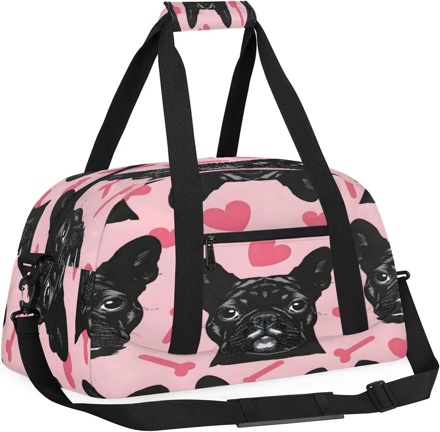 Cute French Dog Small Gym Bag 18 inch Carry On Duffel Bag for Weekender Travel Sports Workout Yoga Gymnastics Dance Ballet