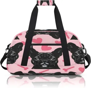 Cute French Dog Small Gym Bag 18 inch Carry On Duffel Bag for Weekender Travel Sports Workout Yoga Gymnastics Dance Ballet