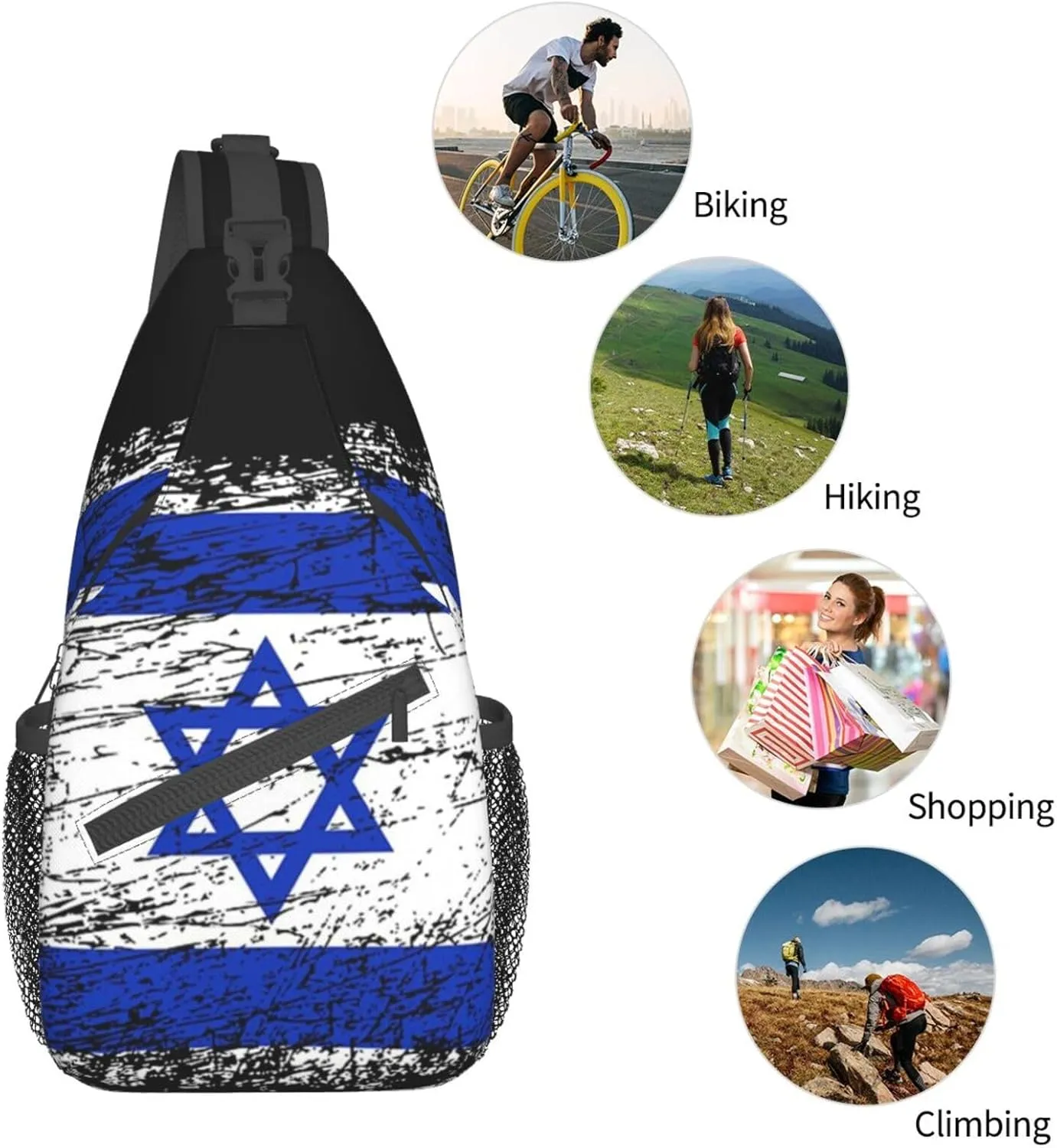 Cute Israel Flag Sling Bag, Israeli Flag Crossbody Backpack Shoulder Chest Bag for Men Women Travel Hiking Daypack