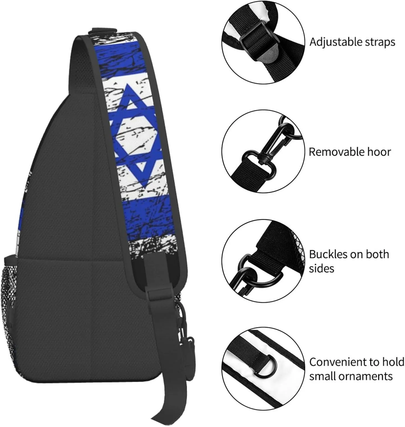 Cute Israel Flag Sling Bag, Israeli Flag Crossbody Backpack Shoulder Chest Bag for Men Women Travel Hiking Daypack