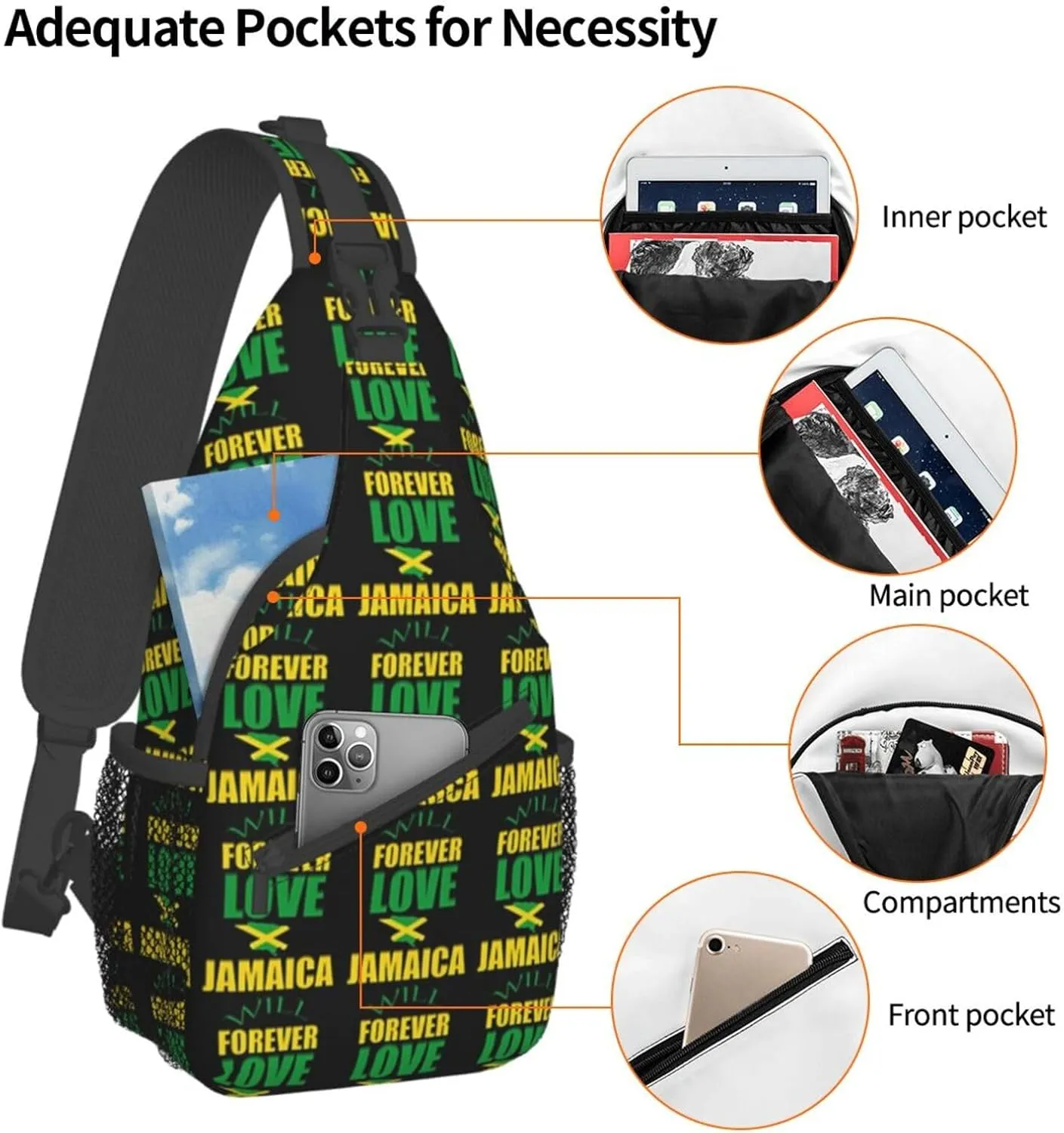 Cute Jamaica Flag Crossbody Sling Backpack Sling Bag Travel Hiking Chest Bag Jamaican Daypack for Women Men