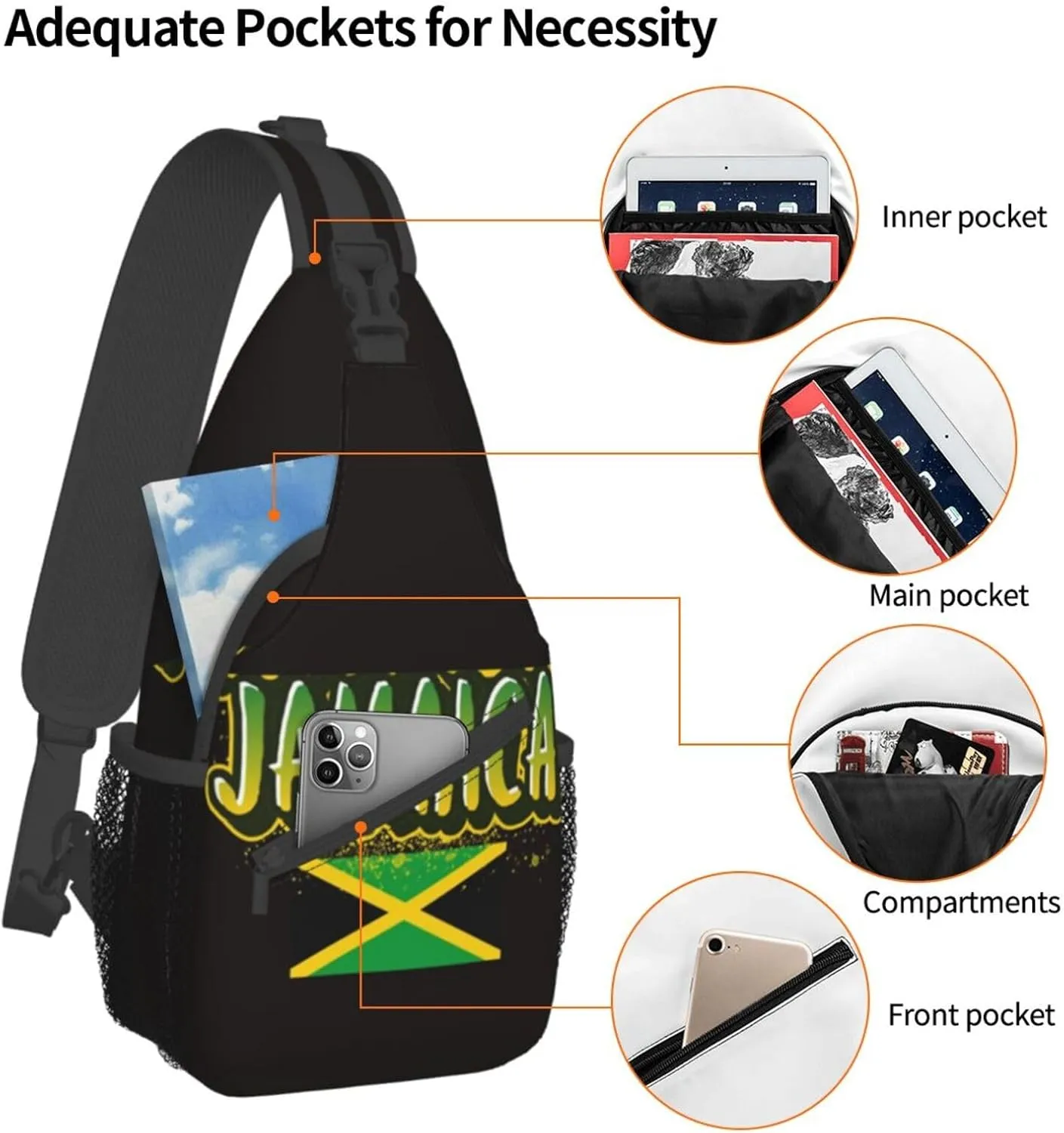 Cute Jamaica Flag Crossbody Sling Backpack Sling Bag Travel Hiking Chest Bag Jamaican Daypack for Women Men