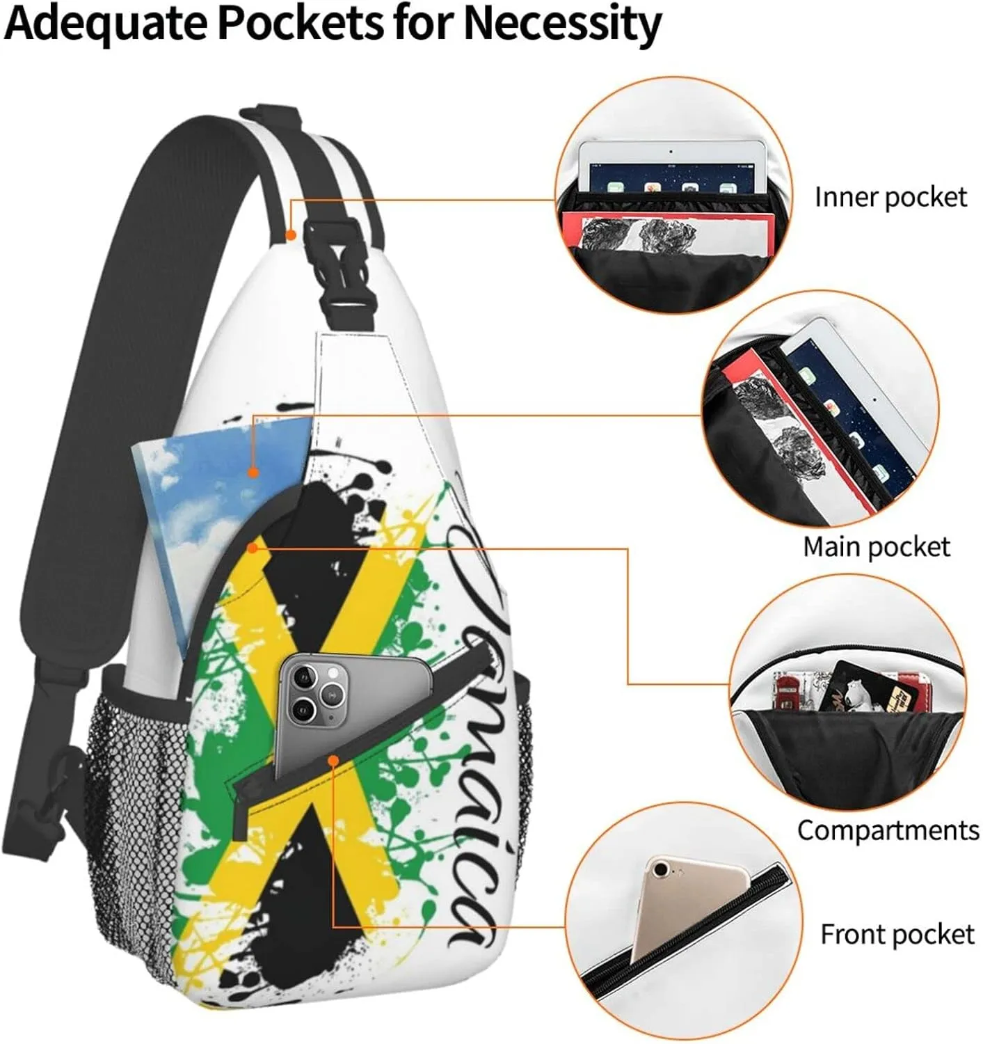 Cute Jamaica Flag Crossbody Sling Backpack Sling Bag Travel Hiking Chest Bag Jamaican Daypack for Women Men