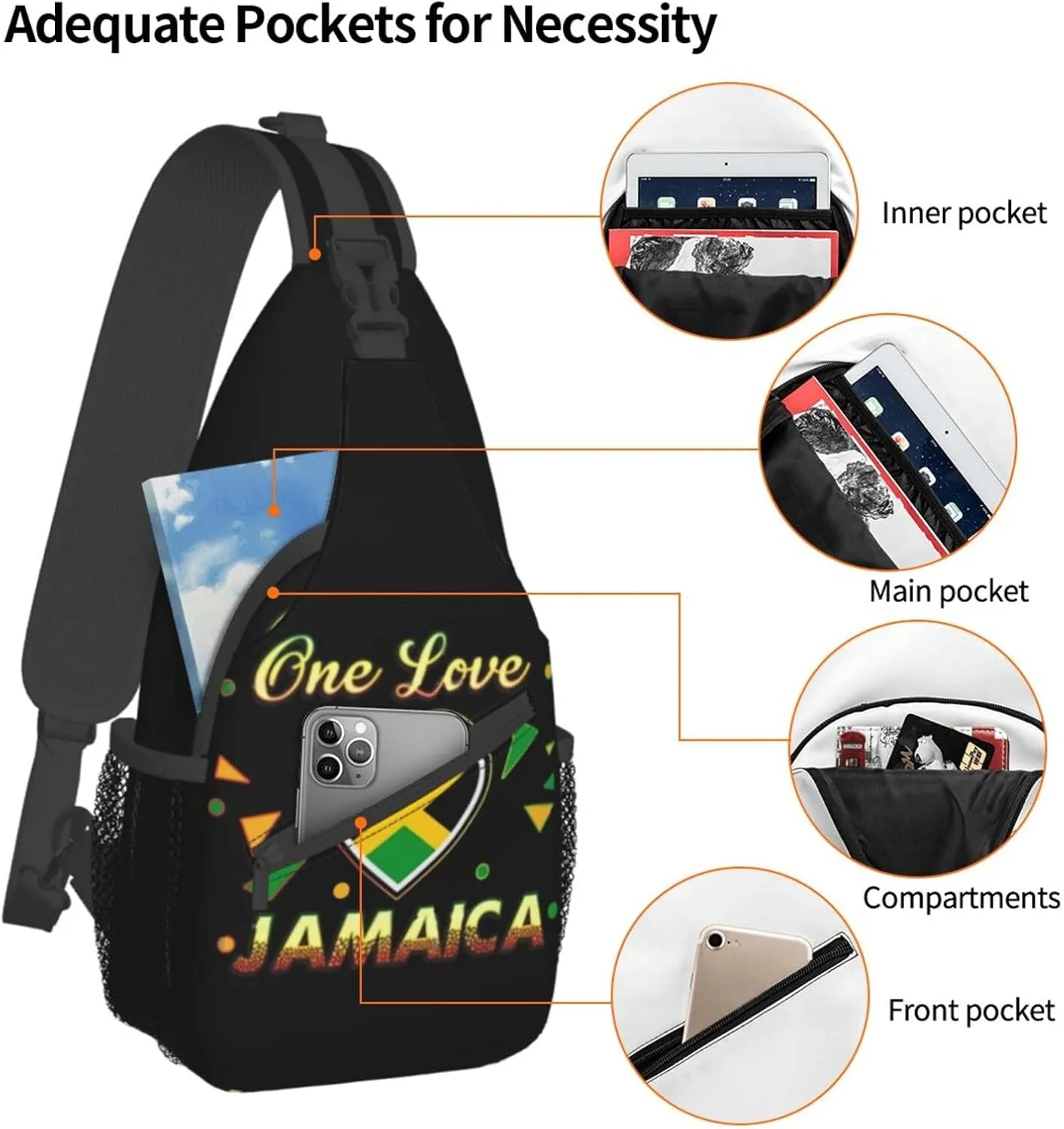 Cute Jamaica Flag Crossbody Sling Backpack Sling Bag Travel Hiking Chest Bag Jamaican Daypack for Women Men