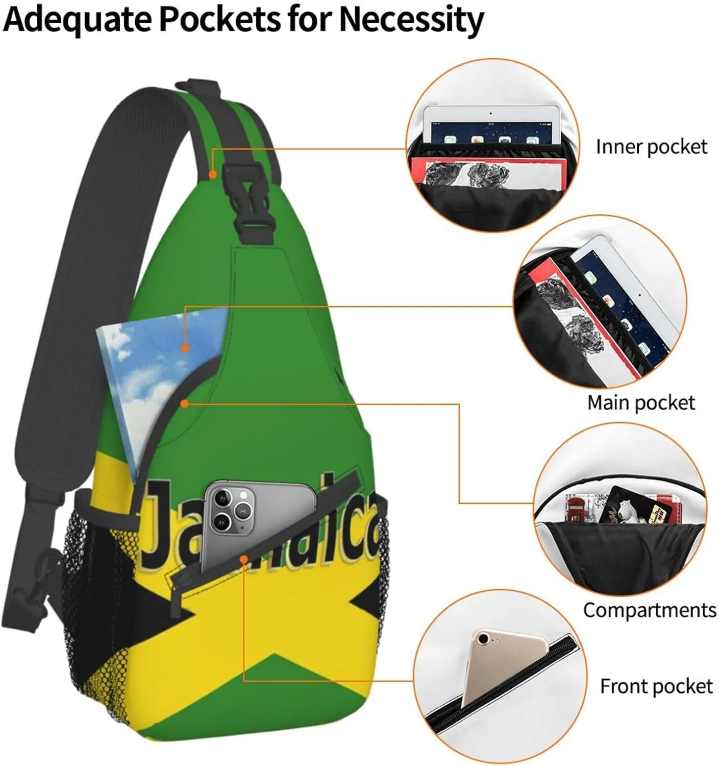 Cute Jamaica Flag Sling Backpack, Multipurpose Crossbody Shoulder Bag Jamaican Travel Hiking Daypack for Women Men