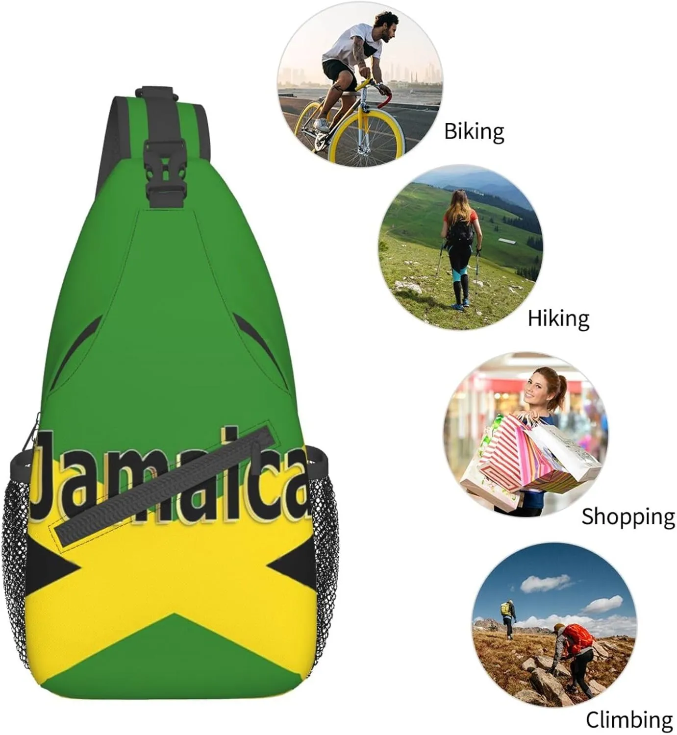 Cute Jamaica Flag Sling Backpack, Multipurpose Crossbody Shoulder Bag Jamaican Travel Hiking Daypack for Women Men