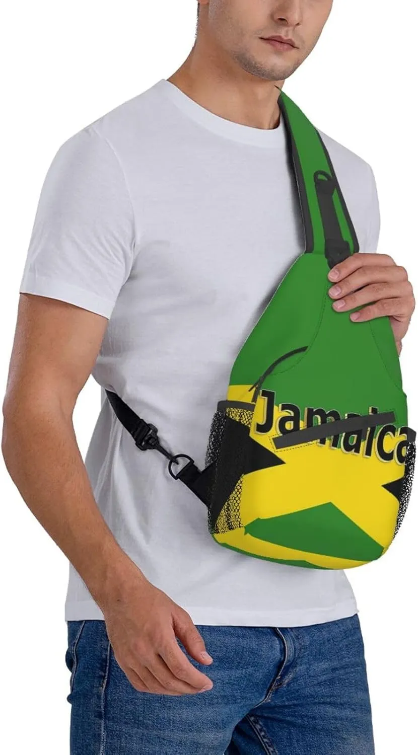 Cute Jamaica Flag Sling Backpack, Multipurpose Crossbody Shoulder Bag Jamaican Travel Hiking Daypack for Women Men