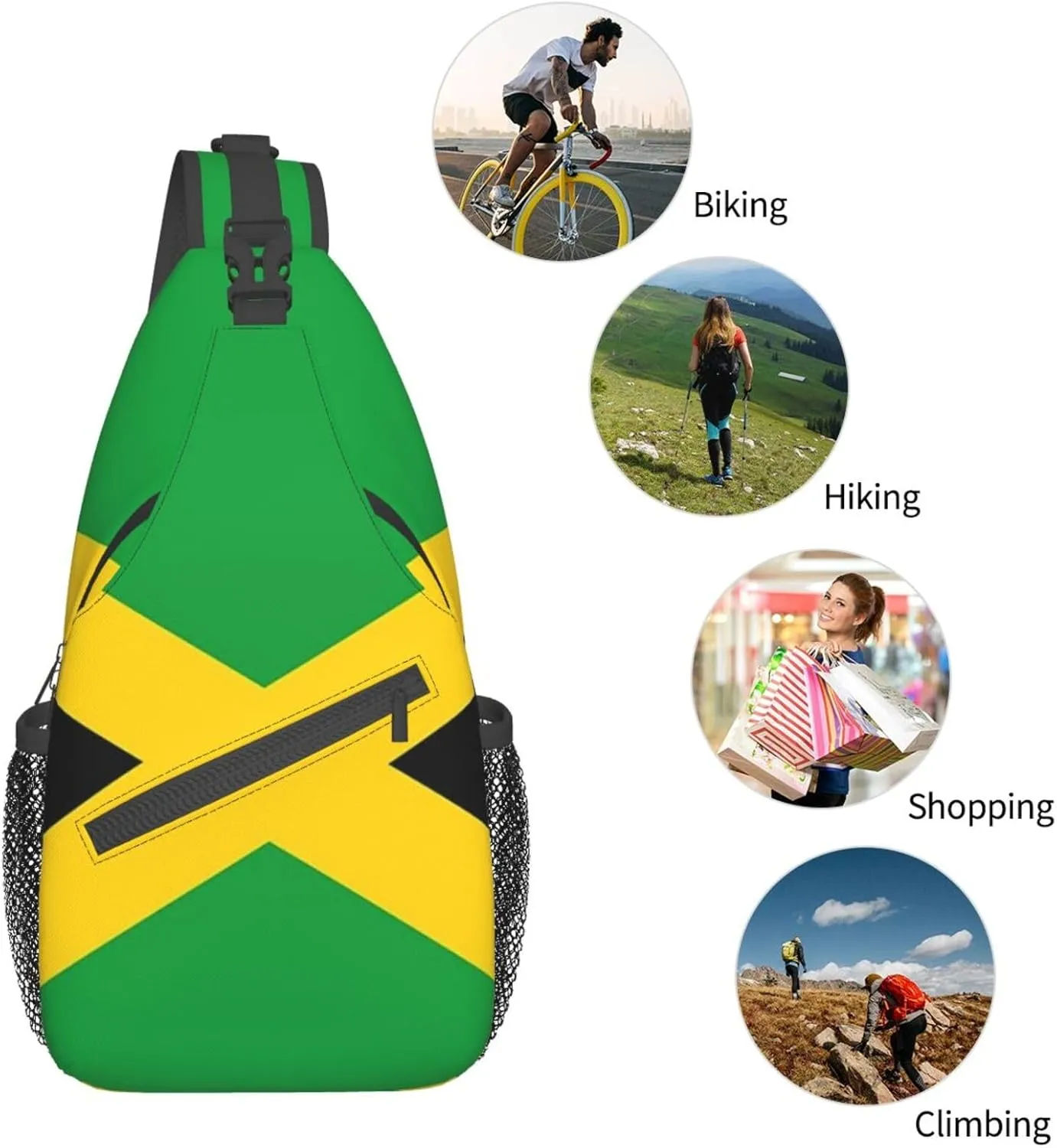 Cute Jamaica Flag Sling Backpack, Multipurpose Crossbody Shoulder Bag Jamaican Travel Hiking Daypack for Women Men