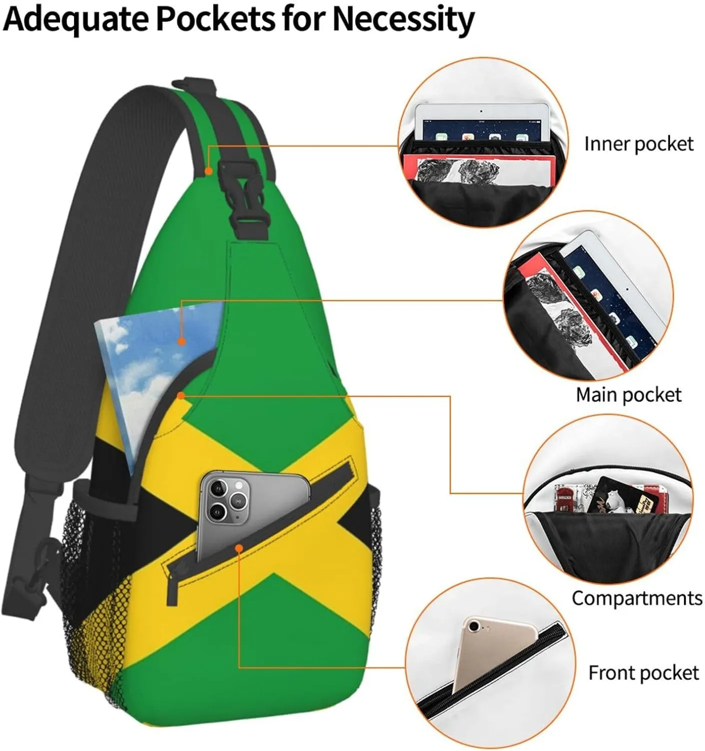 Cute Jamaica Flag Sling Backpack, Multipurpose Crossbody Shoulder Bag Jamaican Travel Hiking Daypack for Women Men