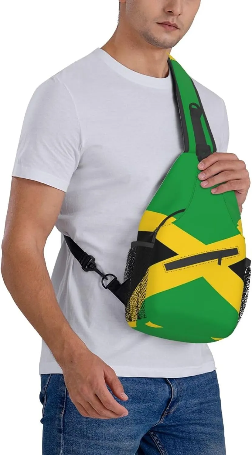 Cute Jamaica Flag Sling Backpack, Multipurpose Crossbody Shoulder Bag Jamaican Travel Hiking Daypack for Women Men