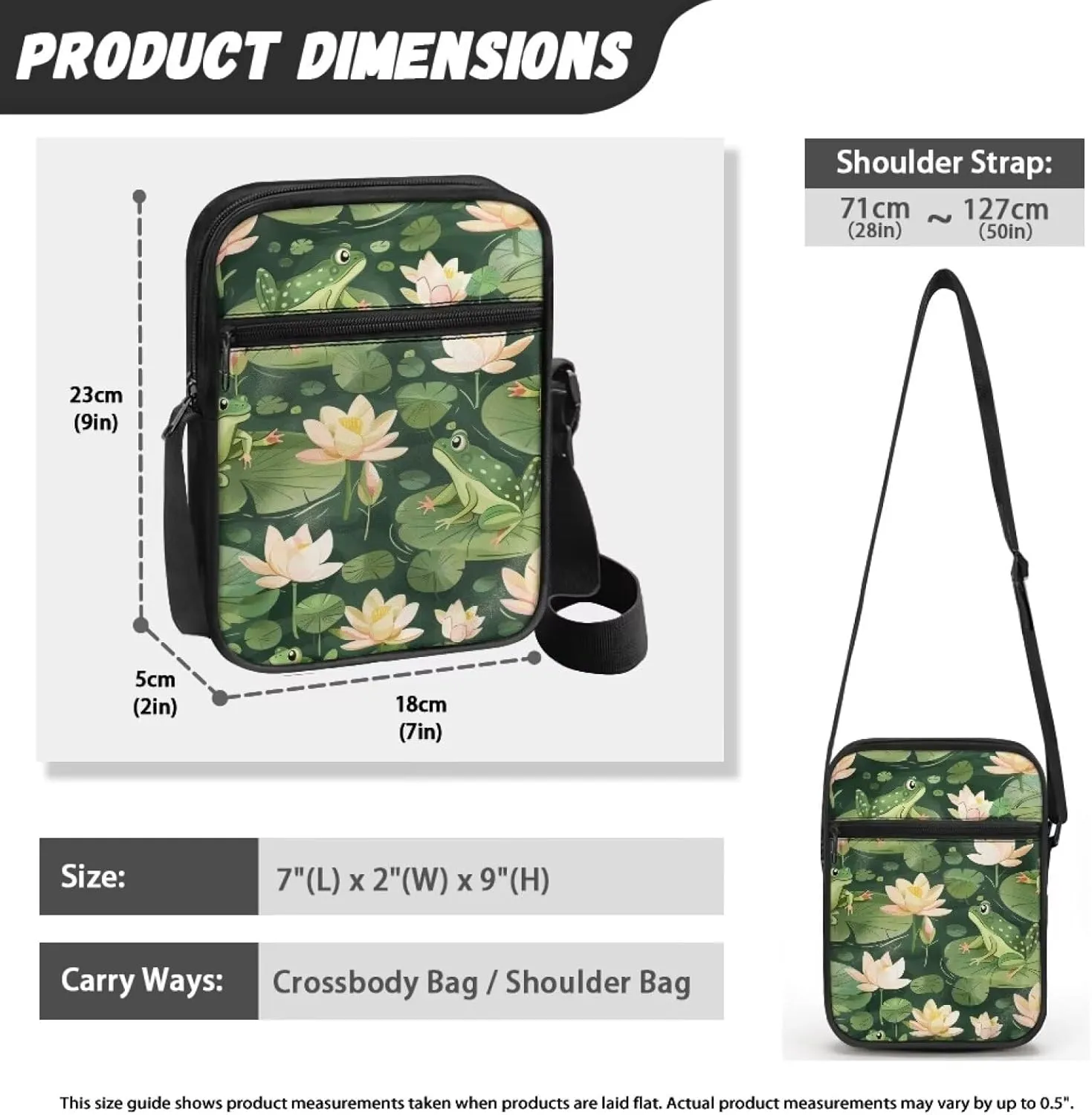 Cute Messenger Bag with Zipper and Front Pocket Sling Crossbody Shoulder Bags Adjustable Strap