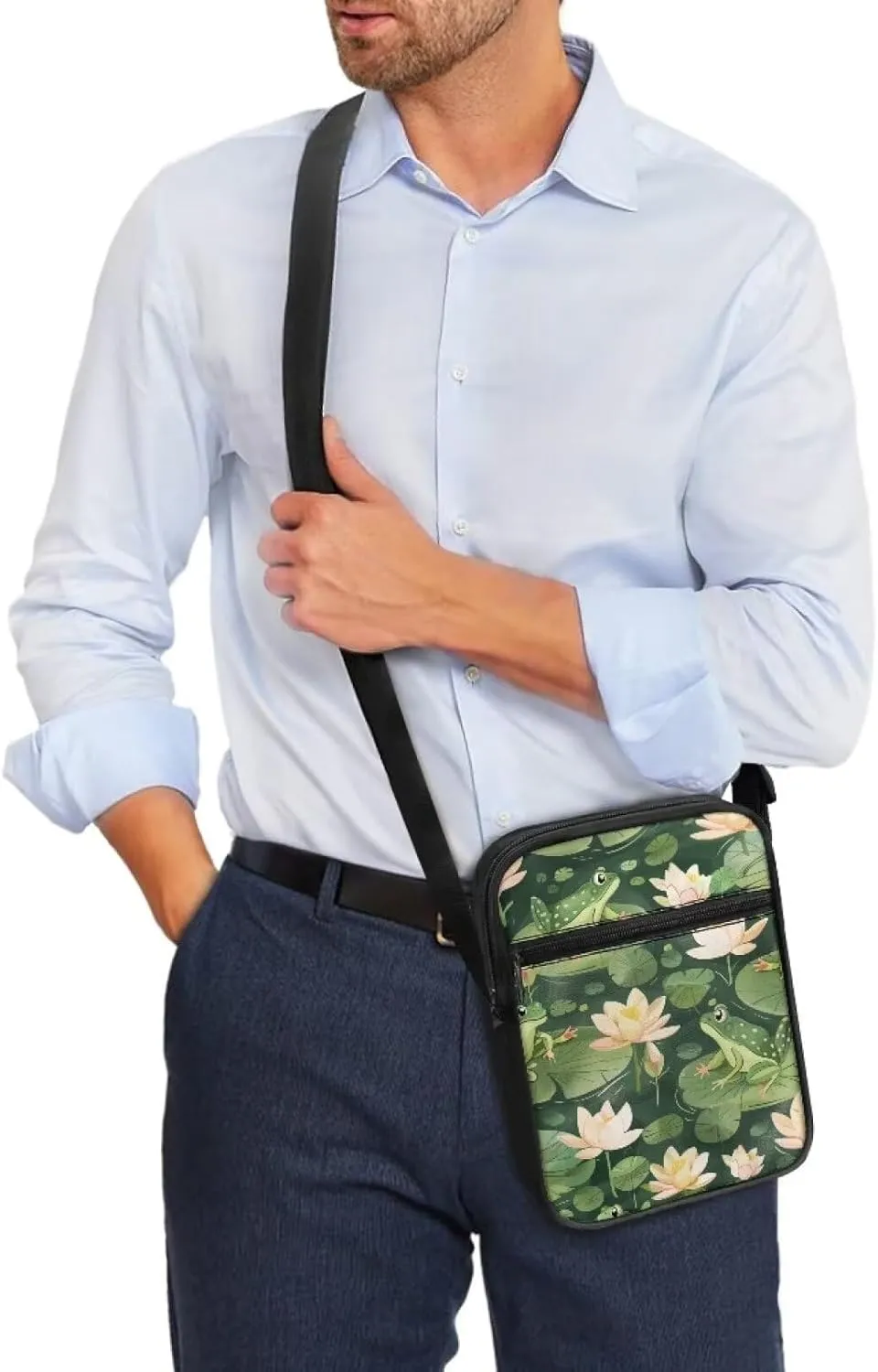 Cute Messenger Bag with Zipper and Front Pocket Sling Crossbody Shoulder Bags Adjustable Strap