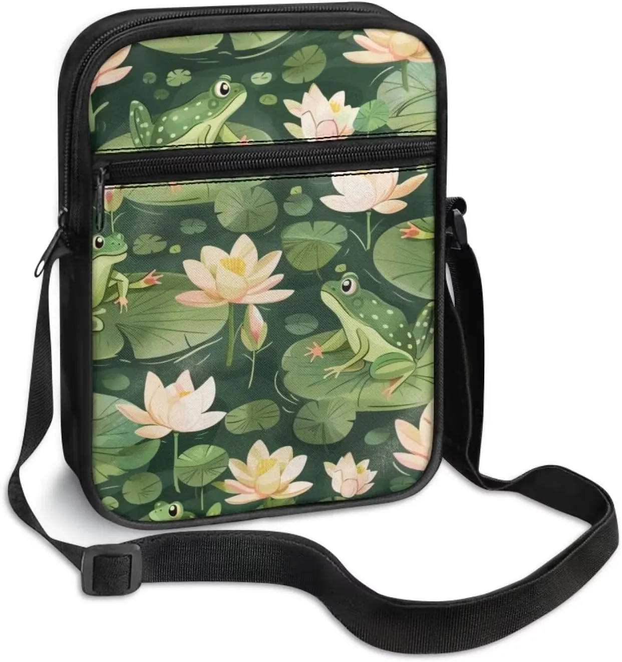 Cute Messenger Bag with Zipper and Front Pocket Sling Crossbody Shoulder Bags Adjustable Strap