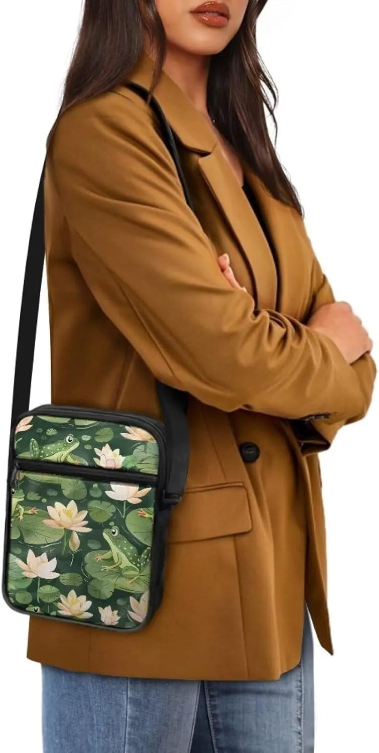 Cute Messenger Bag with Zipper and Front Pocket Sling Crossbody Shoulder Bags Adjustable Strap