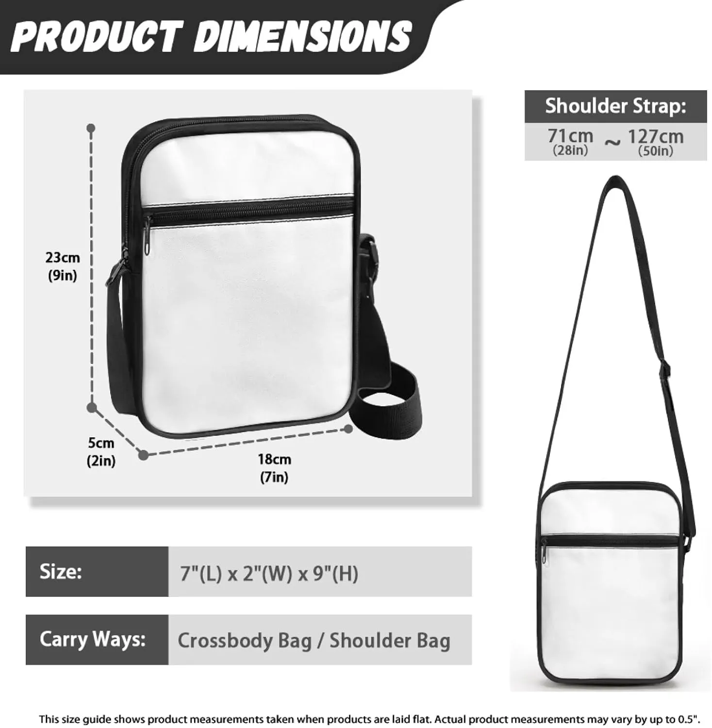 Cute Messenger Bag with Zipper and Front Pocket Sling Crossbody Shoulder Bags Adjustable Strap