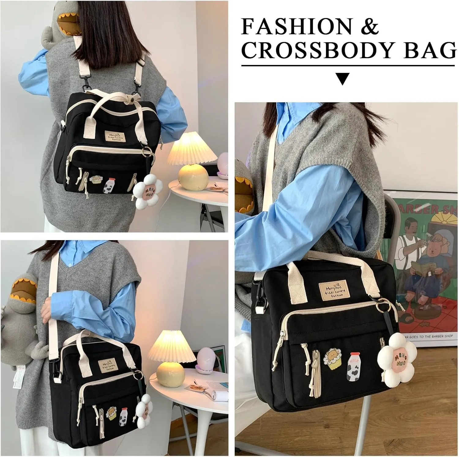 Cute Messenger Bag Y2K Kawaii Crossbody Bag Japanese Backpack Aesthetic Ita Bags with Kawaii Accessories