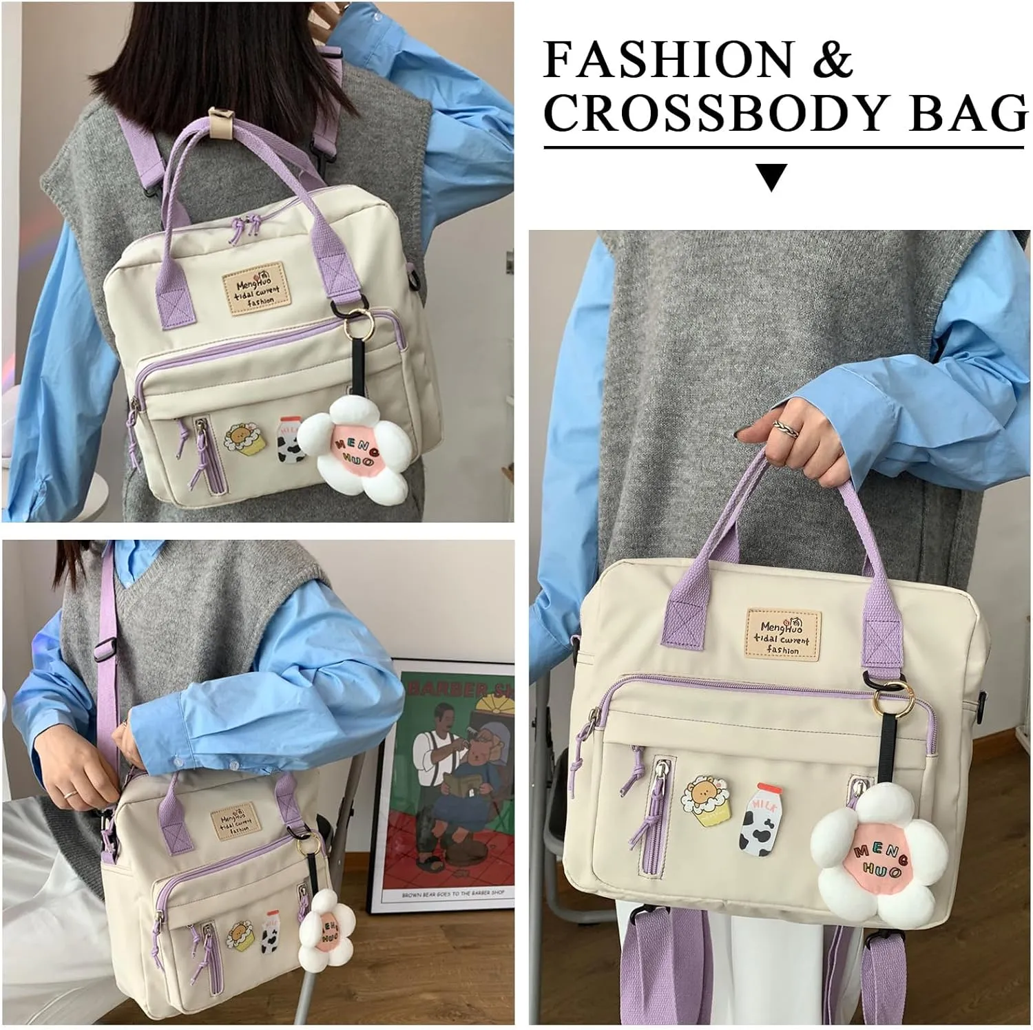 Cute Messenger Bag Y2K Kawaii Crossbody Bag Japanese Backpack Aesthetic Ita Bags with Kawaii Accessories