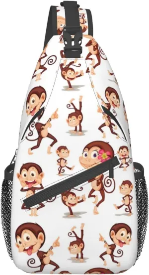 Cute Monkey Crossbody Bag Monkey Shoulder Bag Backpack Cute Sling Bag Chest Casual Daypack Animal Bag Outdoor