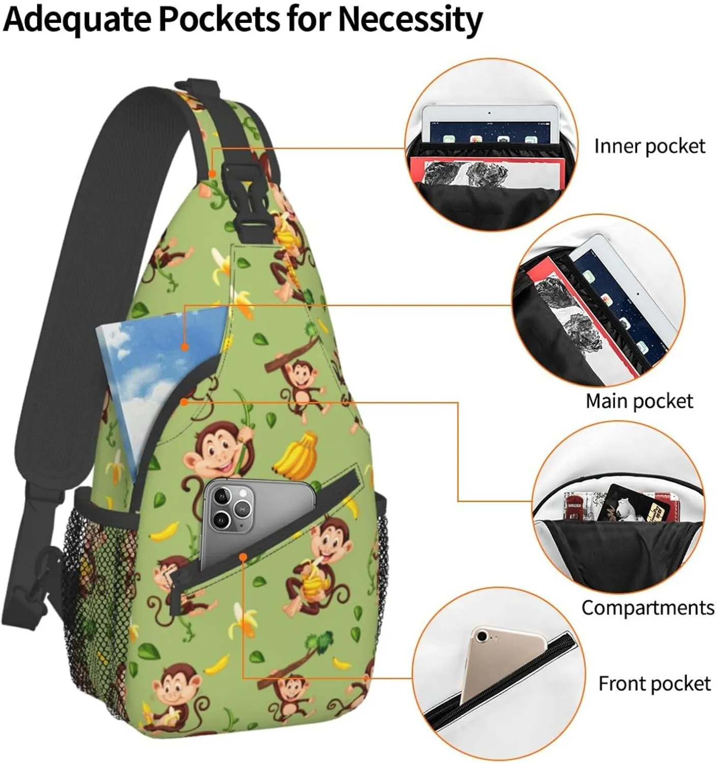 Cute Monkey Crossbody Bag Monkey Shoulder Bag Backpack Cute Sling Bag Chest Casual Daypack Animal Bag Outdoor
