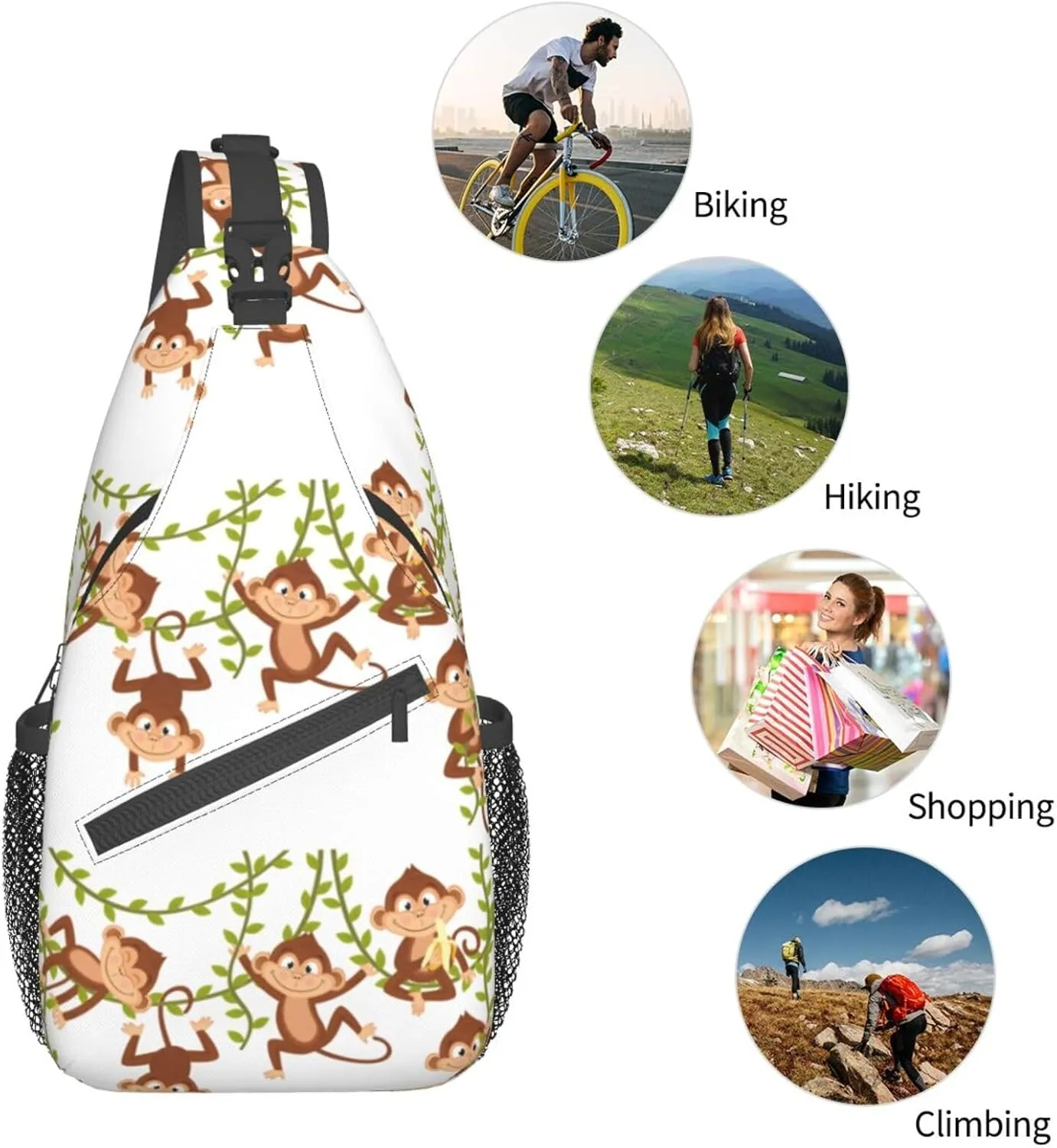 Cute Monkey Crossbody Bag Monkey Shoulder Bag Backpack Cute Sling Bag Chest Casual Daypack Animal Bag Outdoor