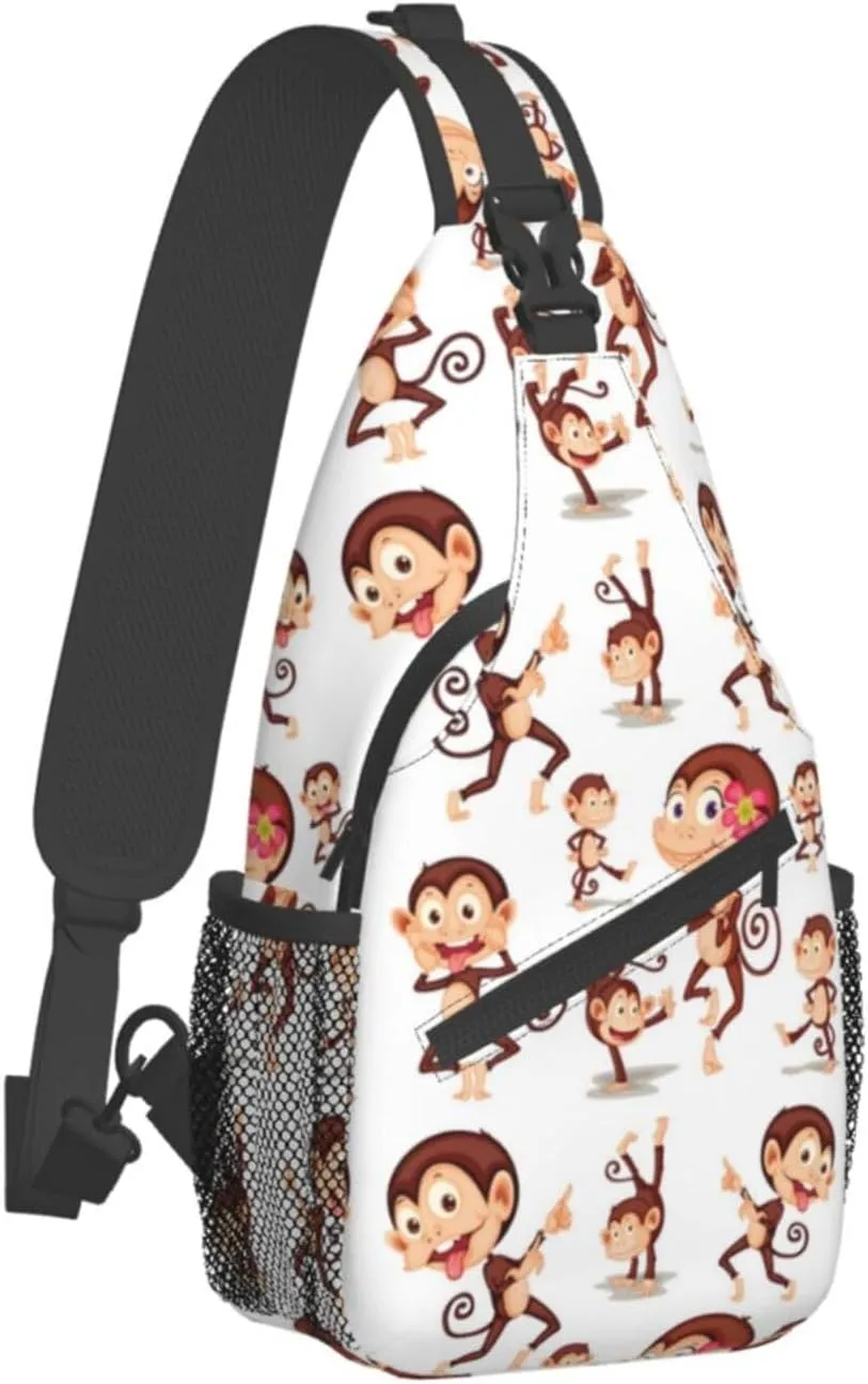 Cute Monkey Crossbody Bag Monkey Shoulder Bag Backpack Cute Sling Bag Chest Casual Daypack Animal Bag Outdoor