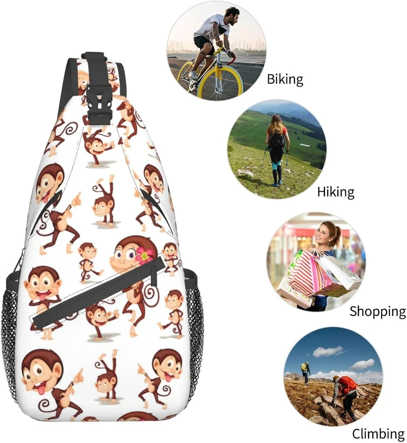 Cute Monkey Crossbody Bag Monkey Shoulder Bag Backpack Cute Sling Bag Chest Casual Daypack Animal Bag Outdoor