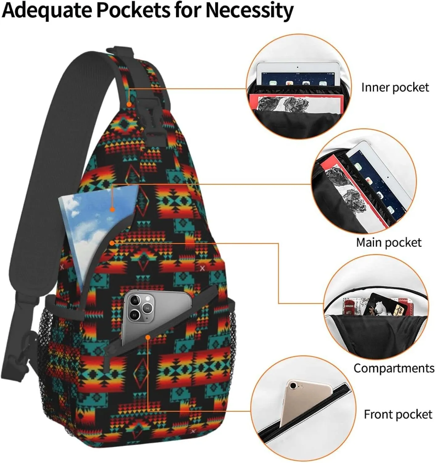 Cute Native American Sling Backpack Casual Indian Chest Bags Crossbody Travel Hiking Daypack For Women Men