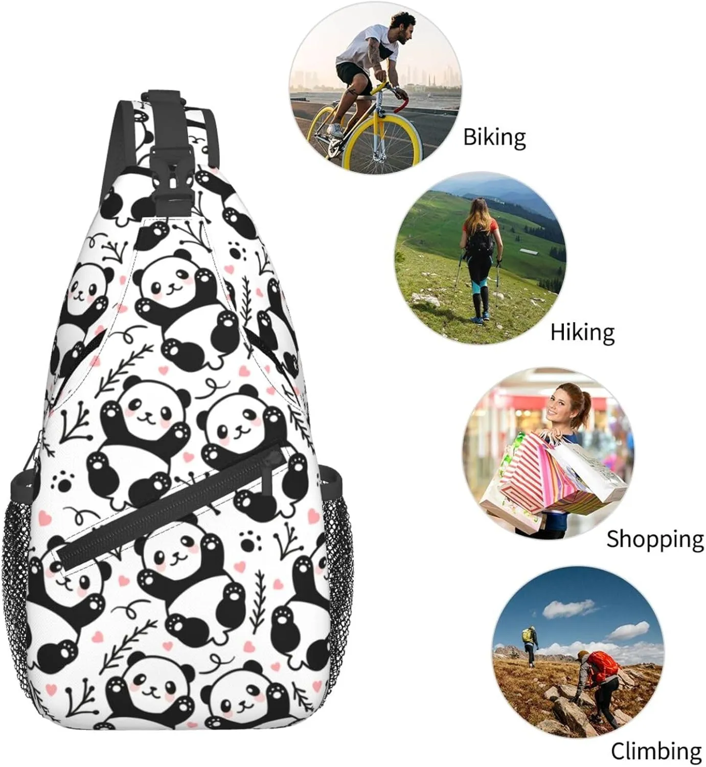 Cute Panda Sling Bag For Women Men Funny Backpack Crossbody Shoulder Bag Sling Backpack Chest Bag Travel Hiking Casual Sport Daypack